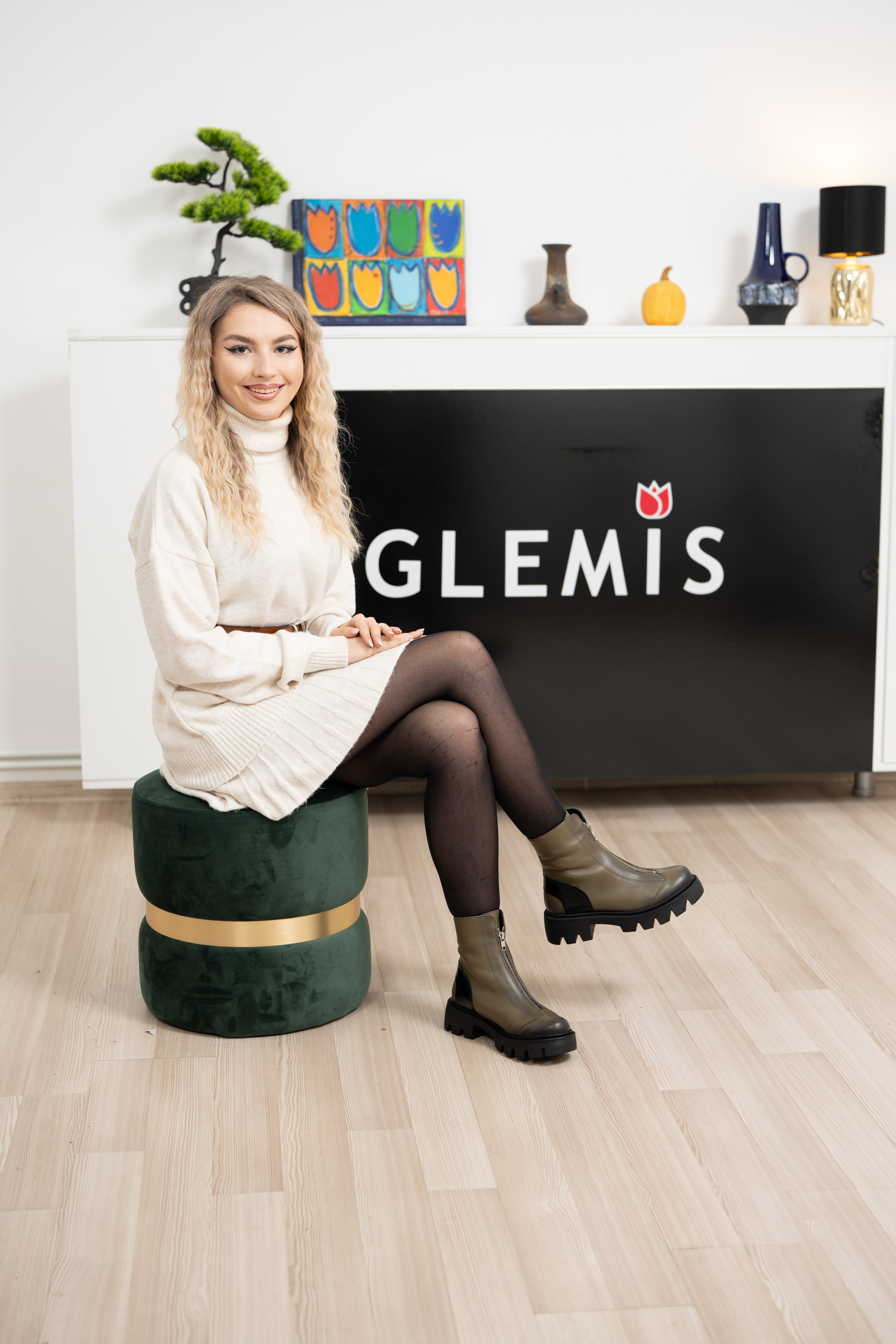 Ghete dama, Glemis, piele naturala - Cod: NE-363, Culoare: Verde Box, Marime: 39 (25.6 cm)