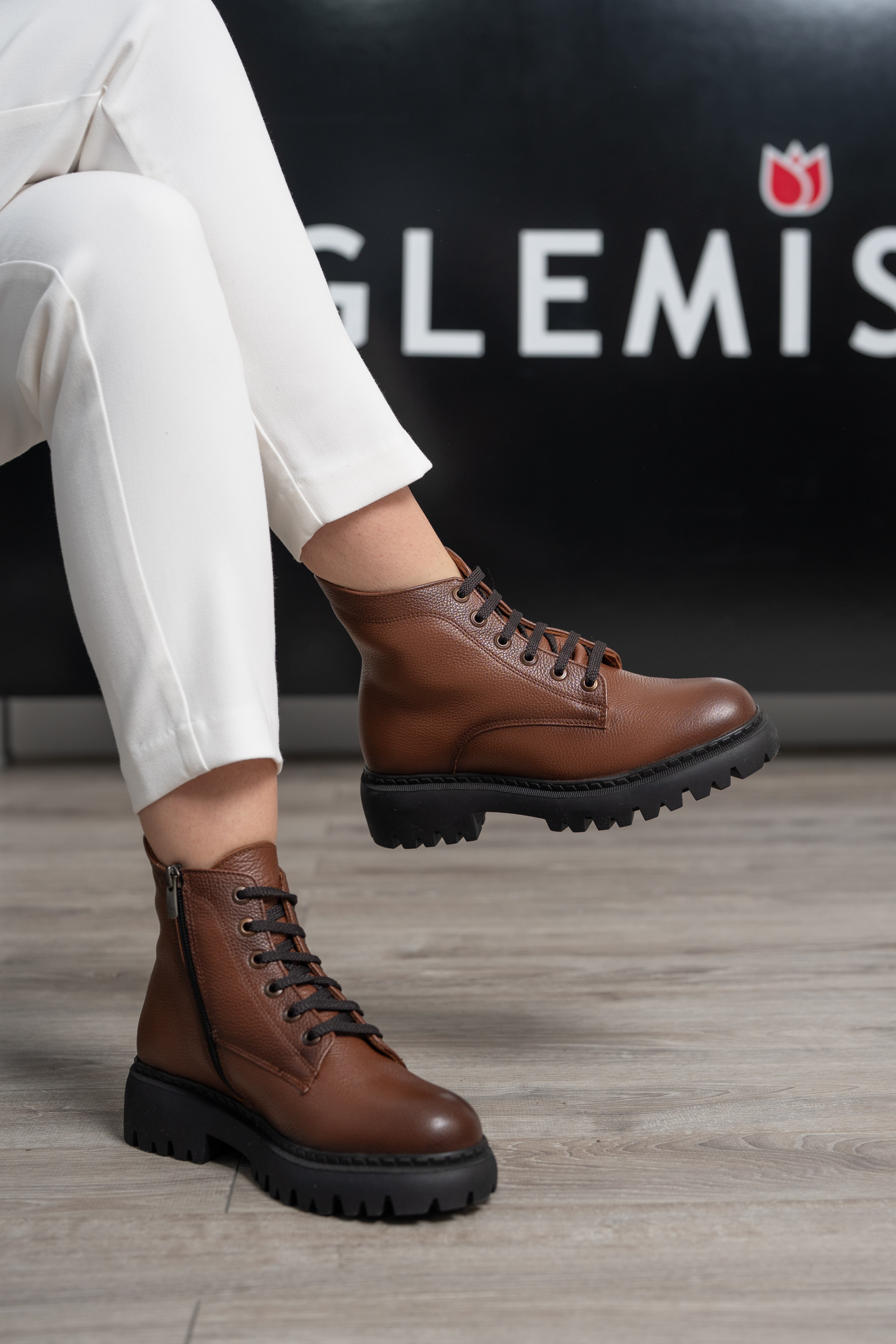 Ghete dama, Glemis, piele naturala - Cod: NE-422, Culoare: Maro Bizon, Marime: 38 (25.2 cm)