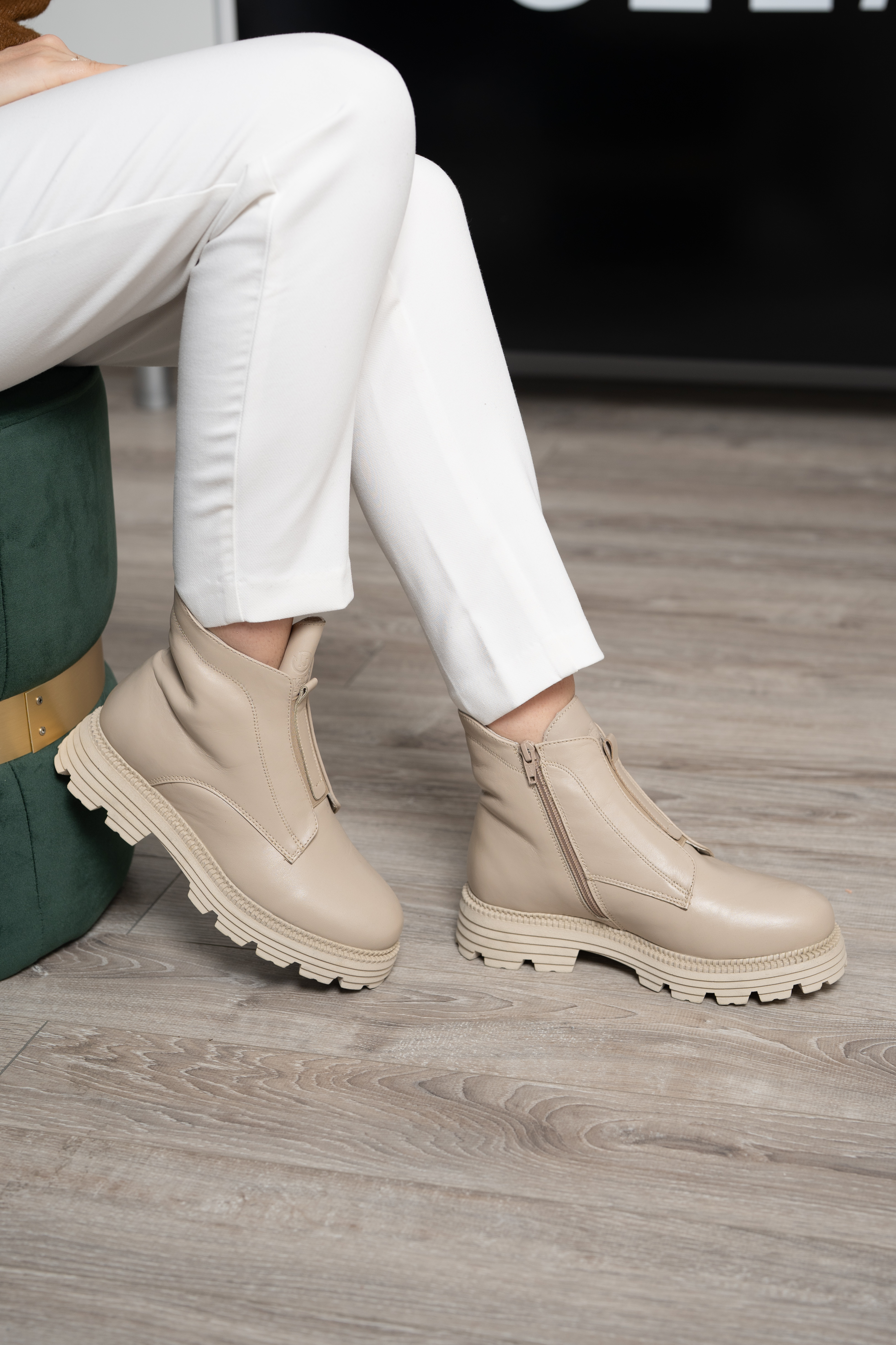 Ghete dama, Glemis, piele naturala - Cod: NE-423, Culoare: Bej Box, Marime: 38 (25.2 cm)