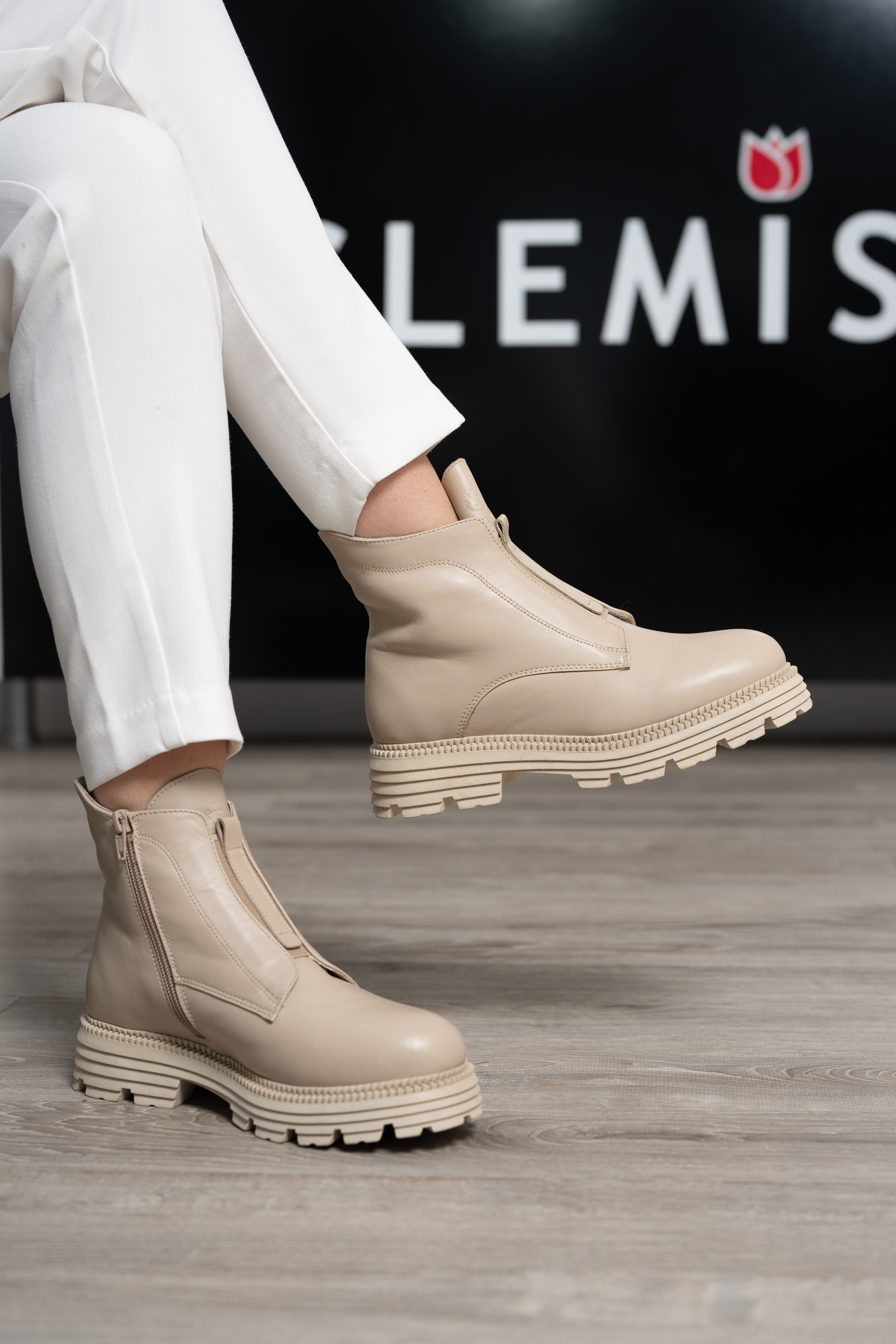 Ghete dama, Glemis, piele naturala - Cod: NE-423, Culoare: Bej Box, Marime: 38 (25.2 cm)