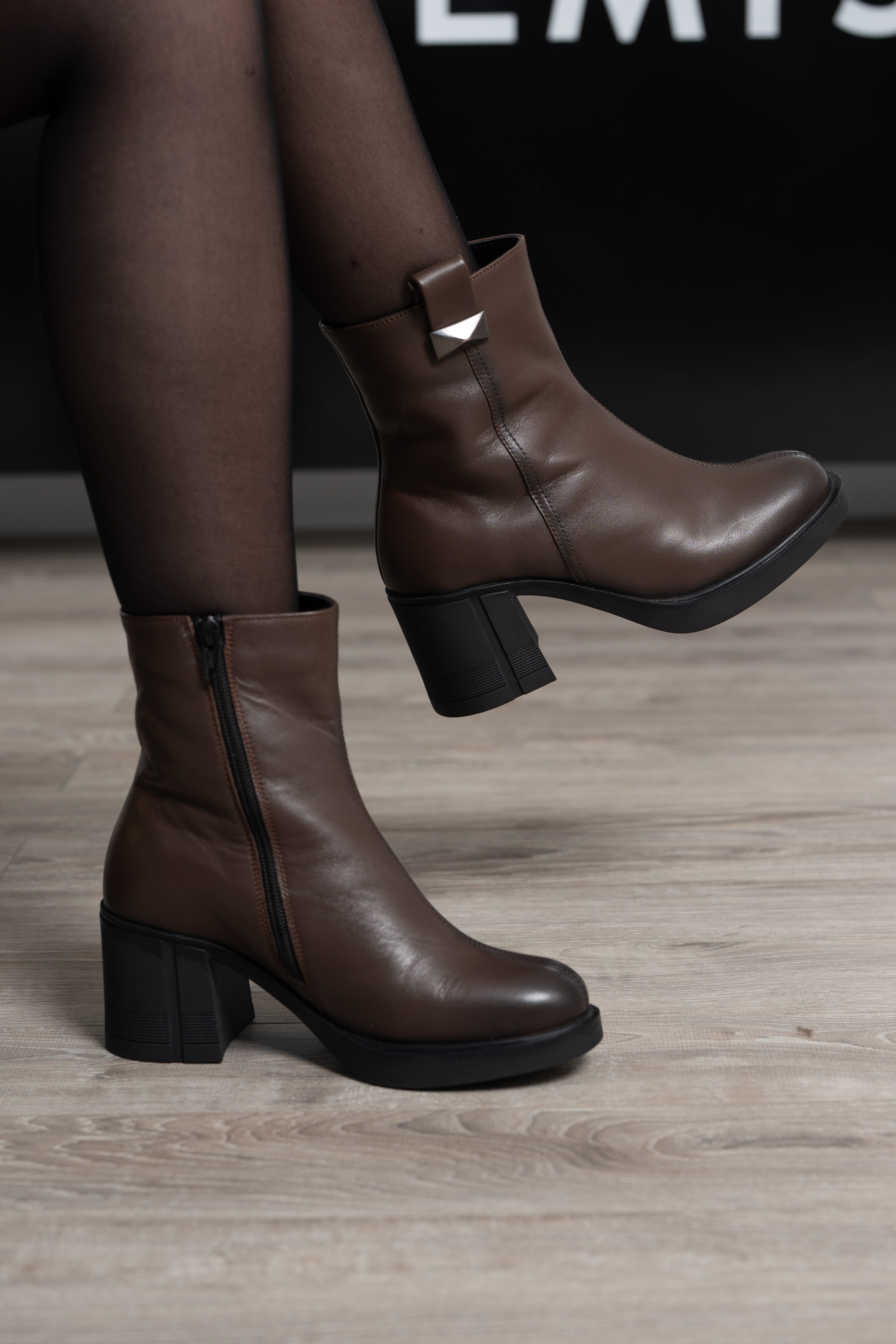 Botine dama, Glemis, piele naturala - Cod: NE-427, Culoare: Maro Inchis Box, Marime: 38 (24.4 cm)