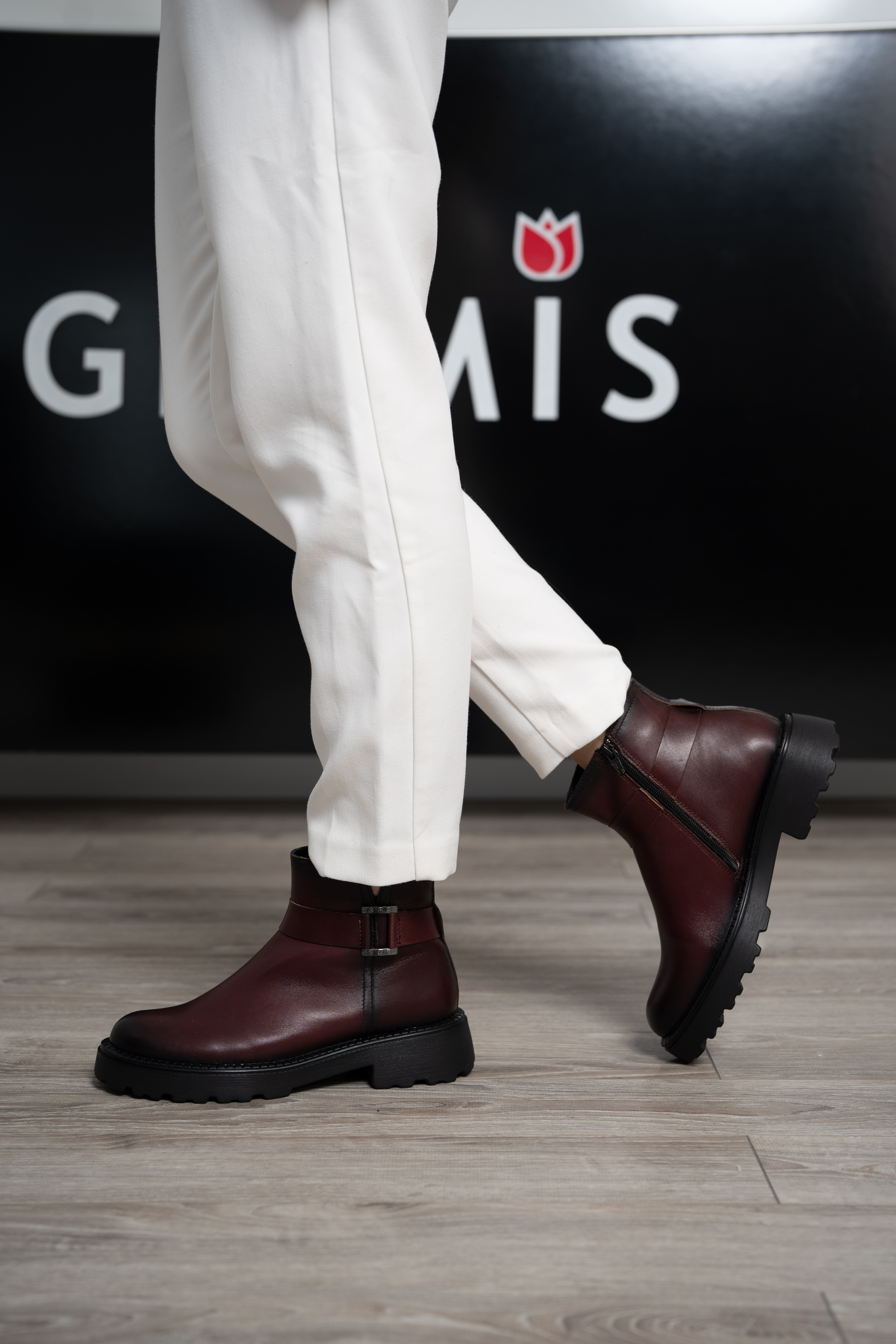 Ghete dama, Glemis, piele naturala - Cod: NE-434, Culoare: Visiniu Box, Marime: 38 (25.2 cm)