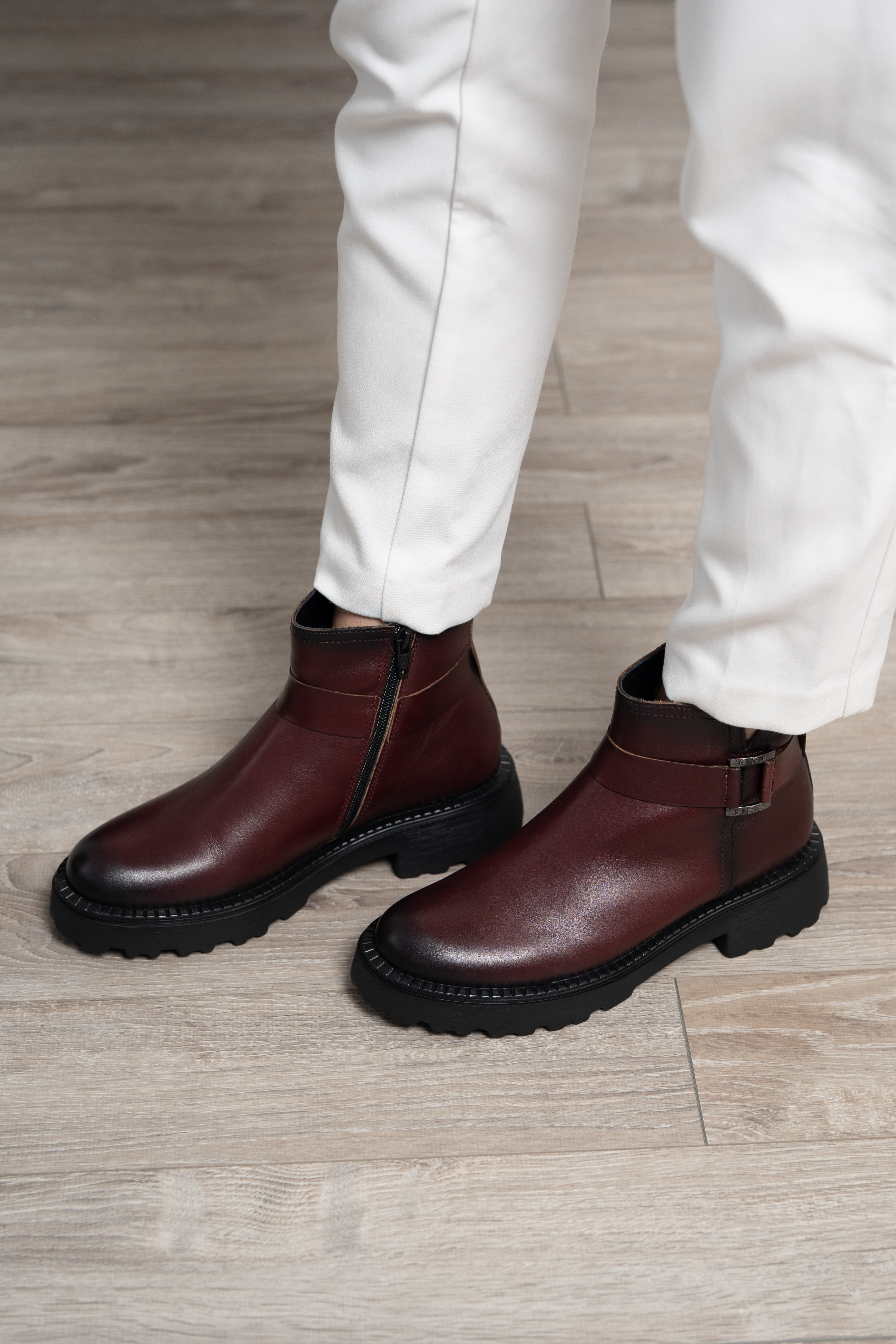 Ghete dama, Glemis, piele naturala - Cod: NE-434, Culoare: Visiniu Box, Marime: 38 (25.2 cm)