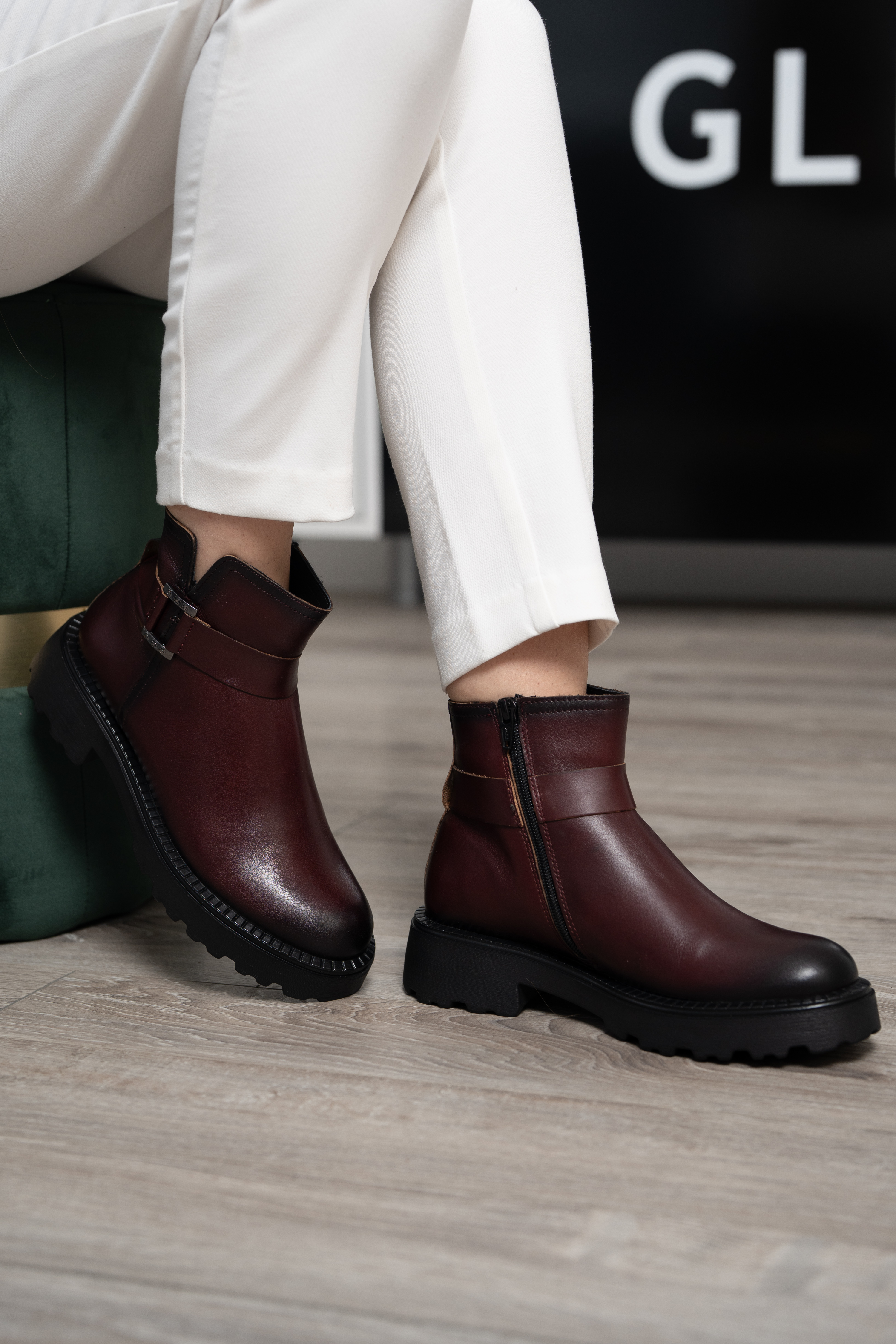 Ghete dama, Glemis, piele naturala - Cod: NE-434, Culoare: Visiniu Box, Marime: 38 (25.2 cm)