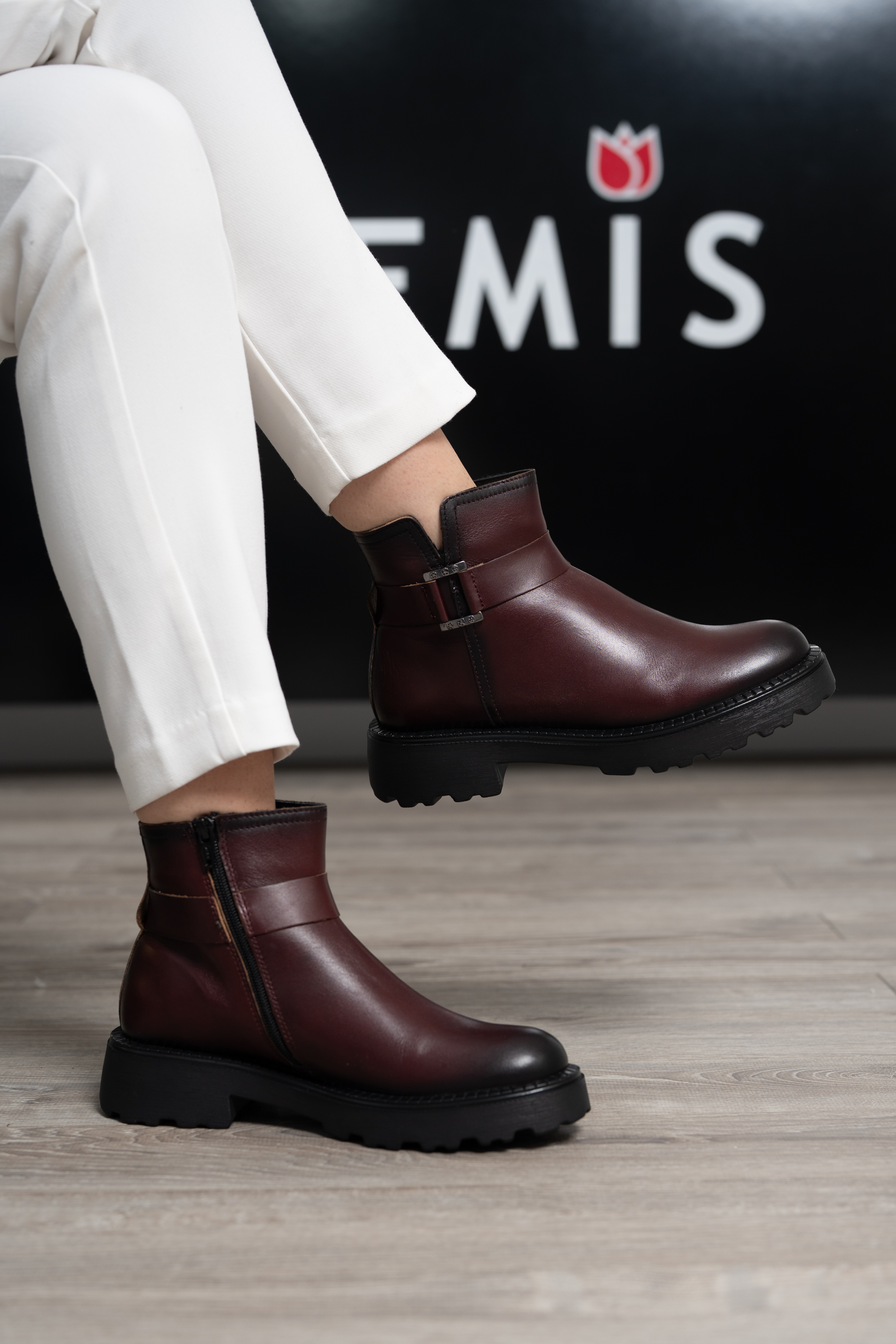 Ghete dama, Glemis, piele naturala - Cod: NE-434, Culoare: Visiniu Box, Marime: 38 (25.2 cm)