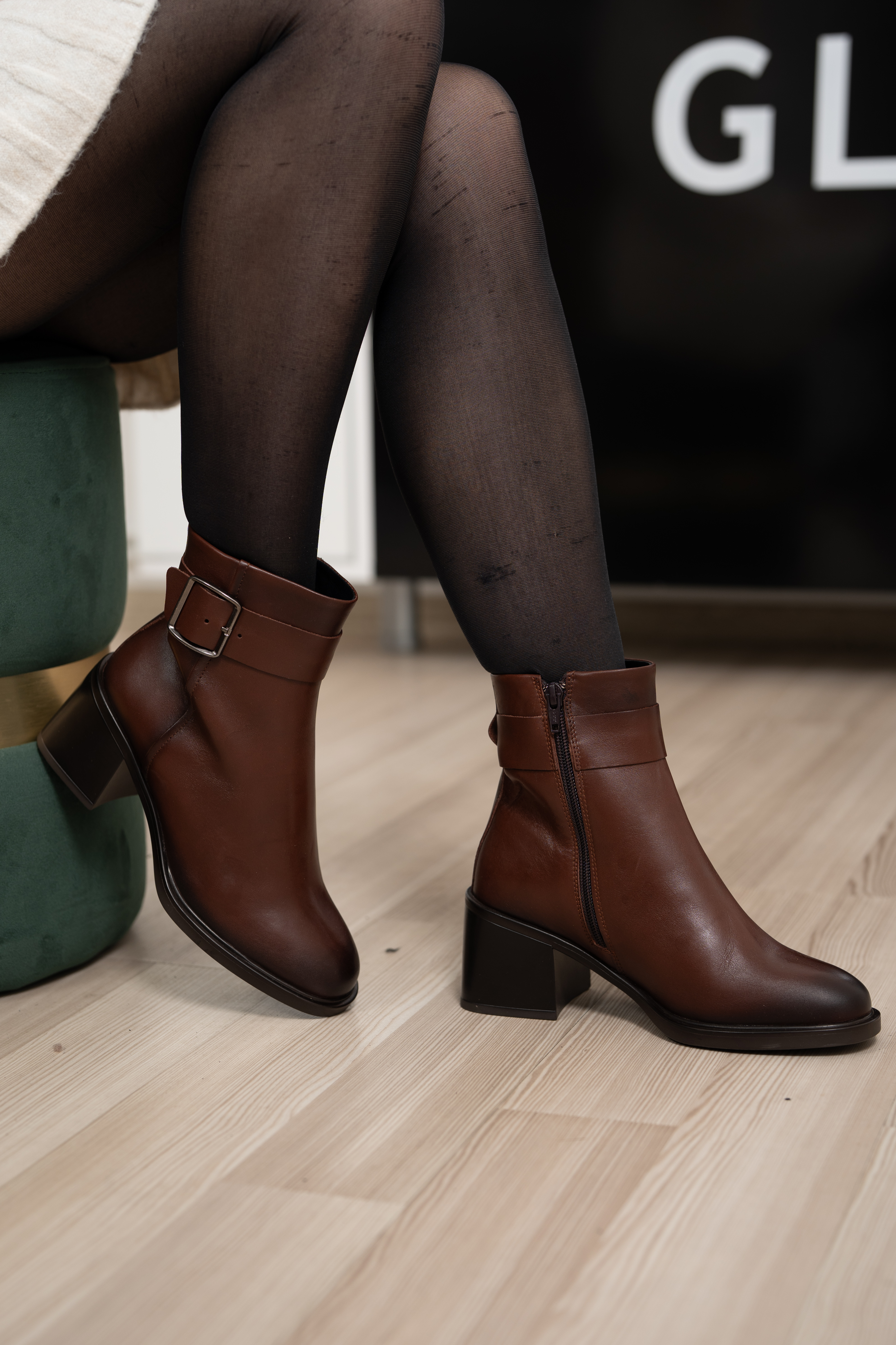 Botine dama, Glemis, piele naturala - Cod: NE-488, Culoare: Maro Inchis, Marime: 38 (24.6 cm)