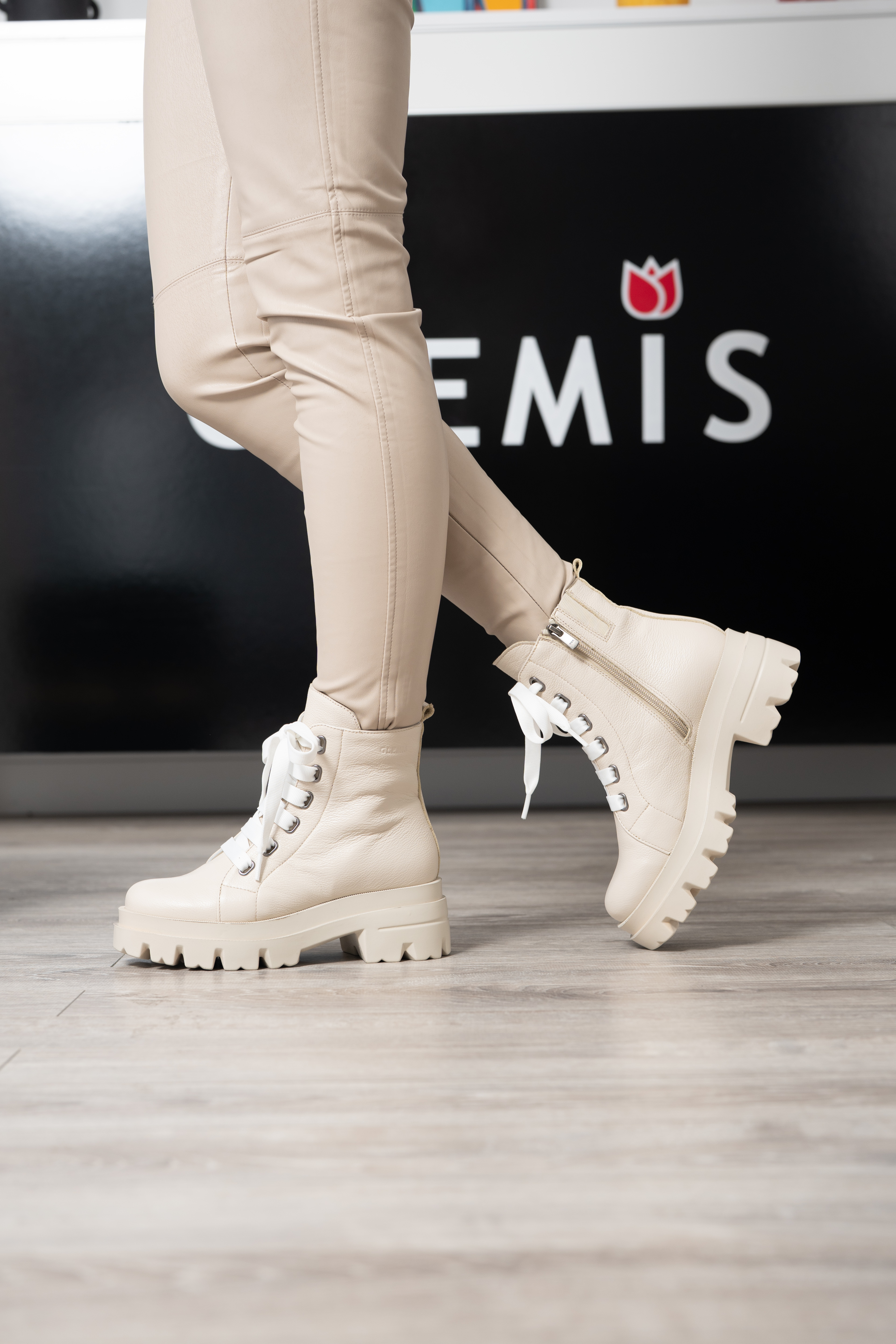 Bocanci dama, Glemis, piele naturala - Model: PS-995, Culoare: Bej Bizon, Marime: 38