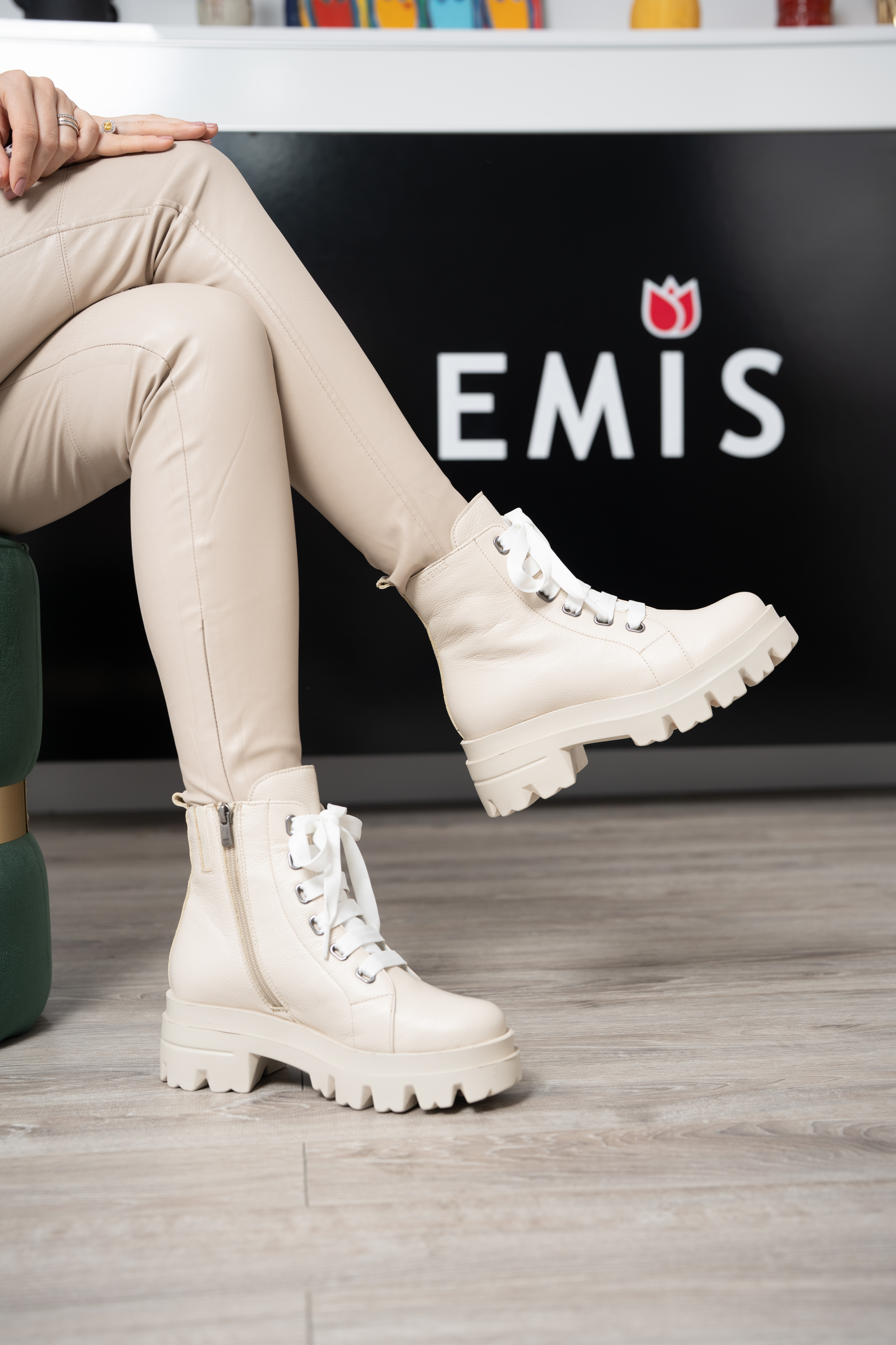 Bocanci dama, Glemis, piele naturala - Model: PS-995, Culoare: Bej Bizon, Marime: 38