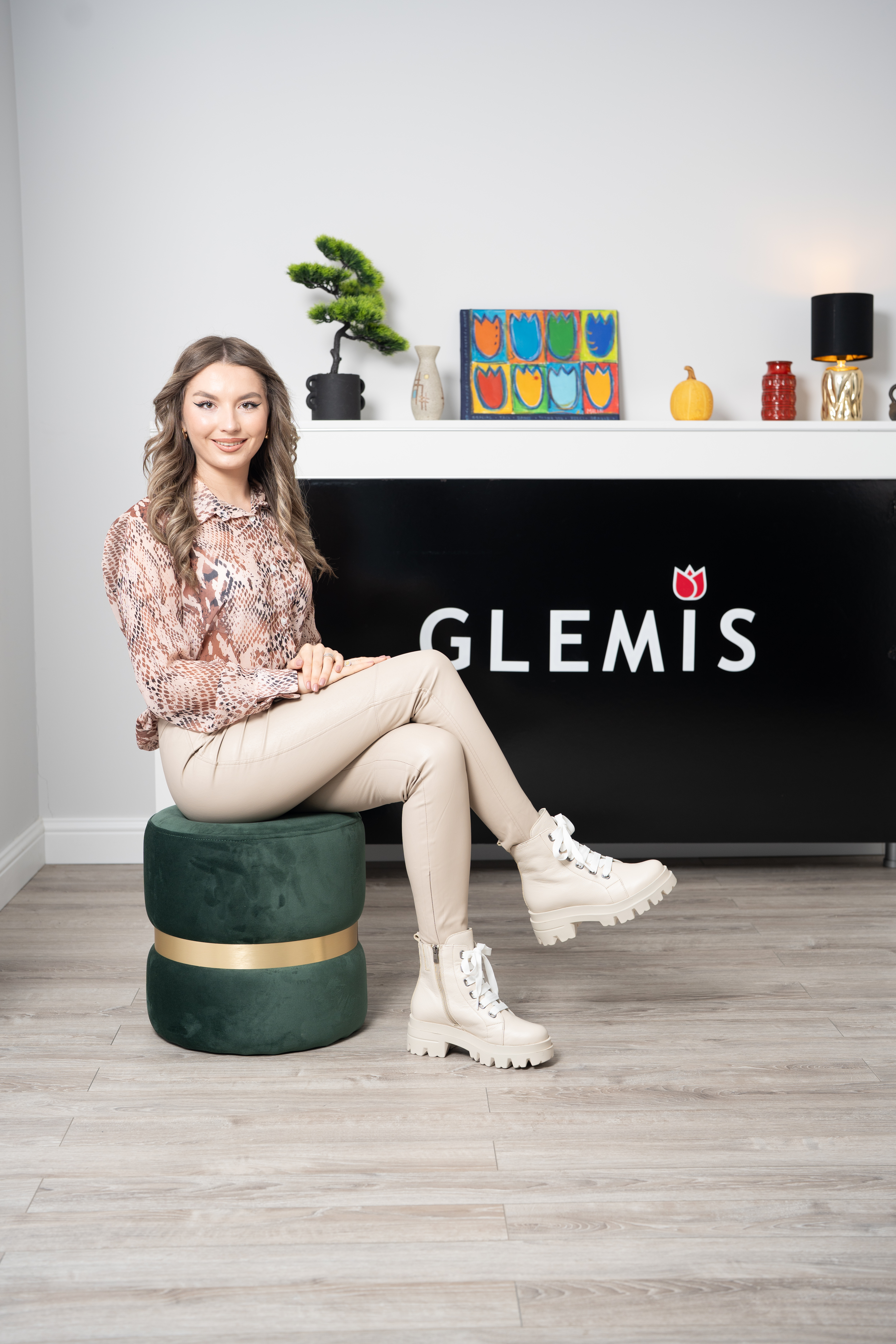 Bocanci dama, Glemis, piele naturala - Model: PS-995, Culoare: Bej Bizon, Marime: 38
