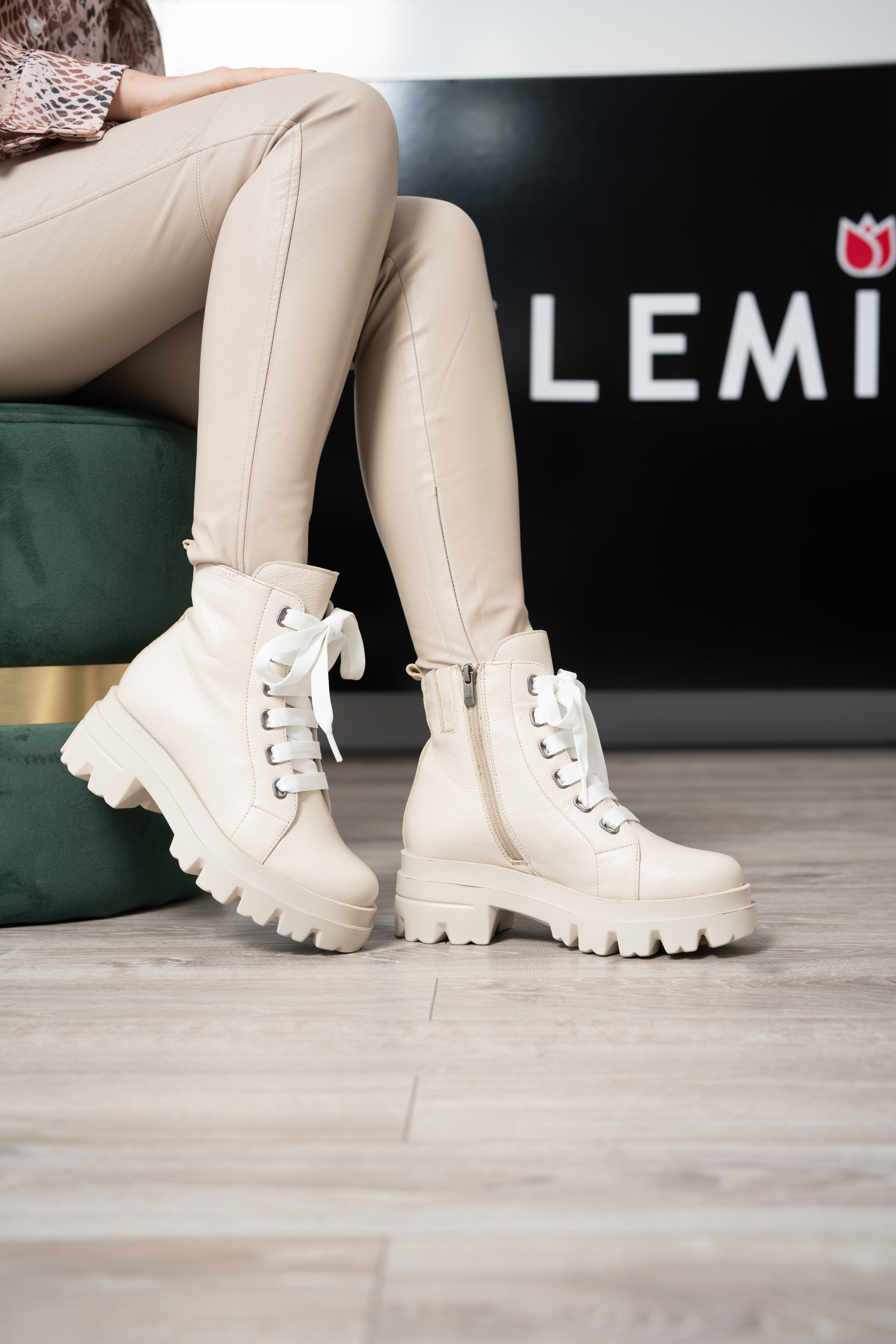 Bocanci dama, Glemis, piele naturala - Model: PS-995, Culoare: Bej Bizon, Marime: 38