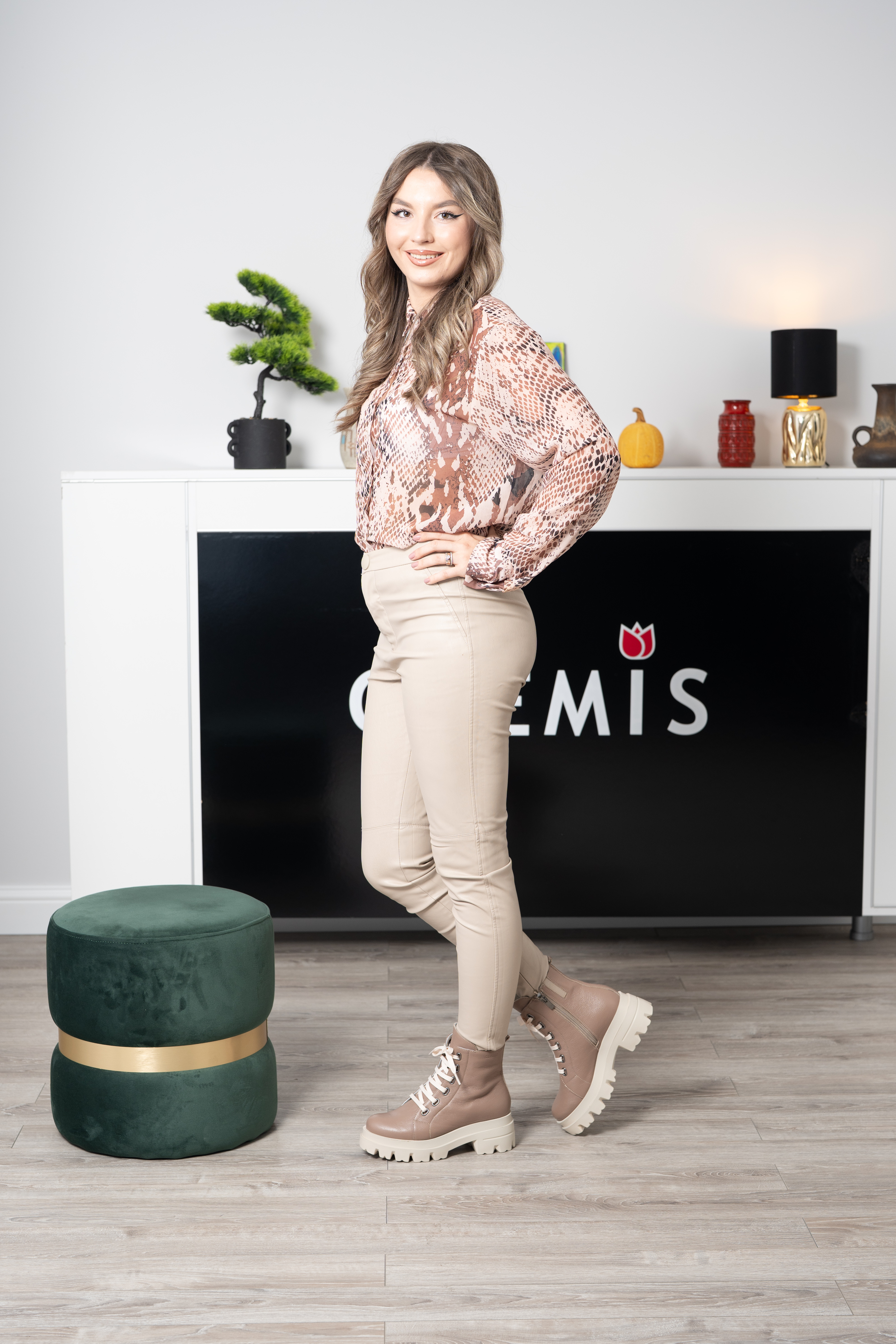 Bocanci dama, Glemis, piele naturala - Model: PS-995, Culoare: Taupe Bizon, Marime: 38