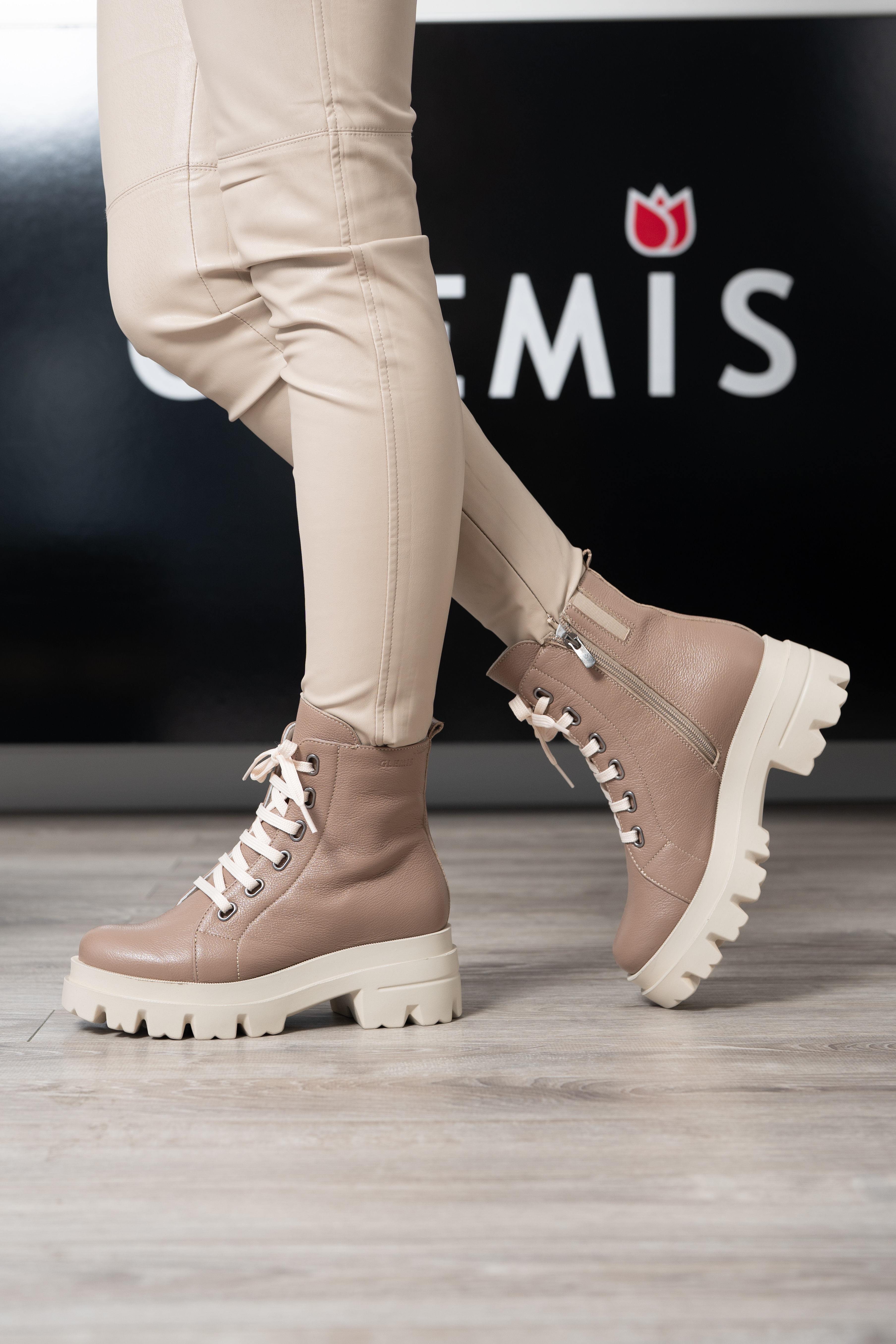 Bocanci dama, Glemis, piele naturala - Model: PS-995, Culoare: Taupe Bizon, Marime: 38
