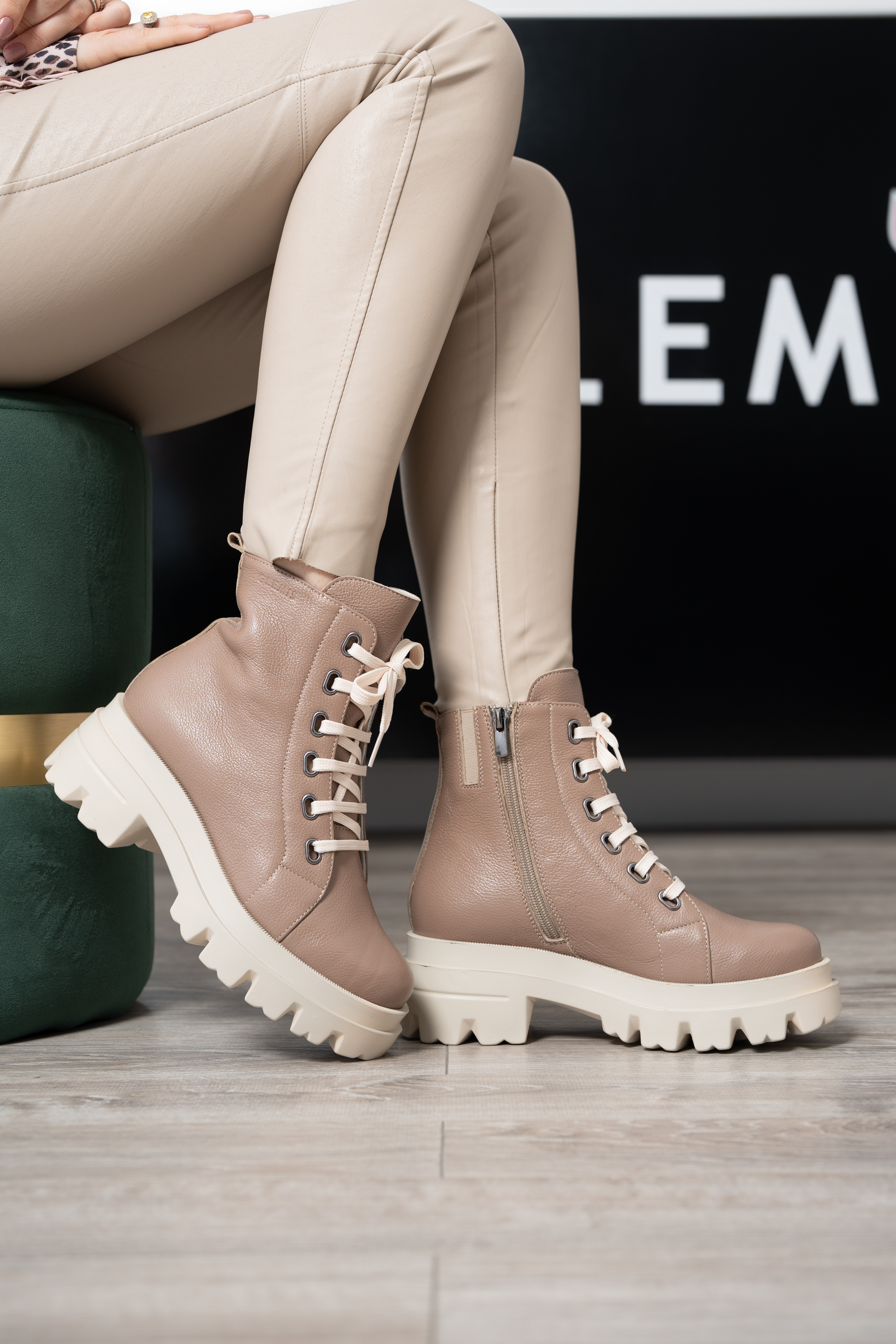 Bocanci dama, Glemis, piele naturala - Model: PS-995, Culoare: Taupe Bizon, Marime: 38