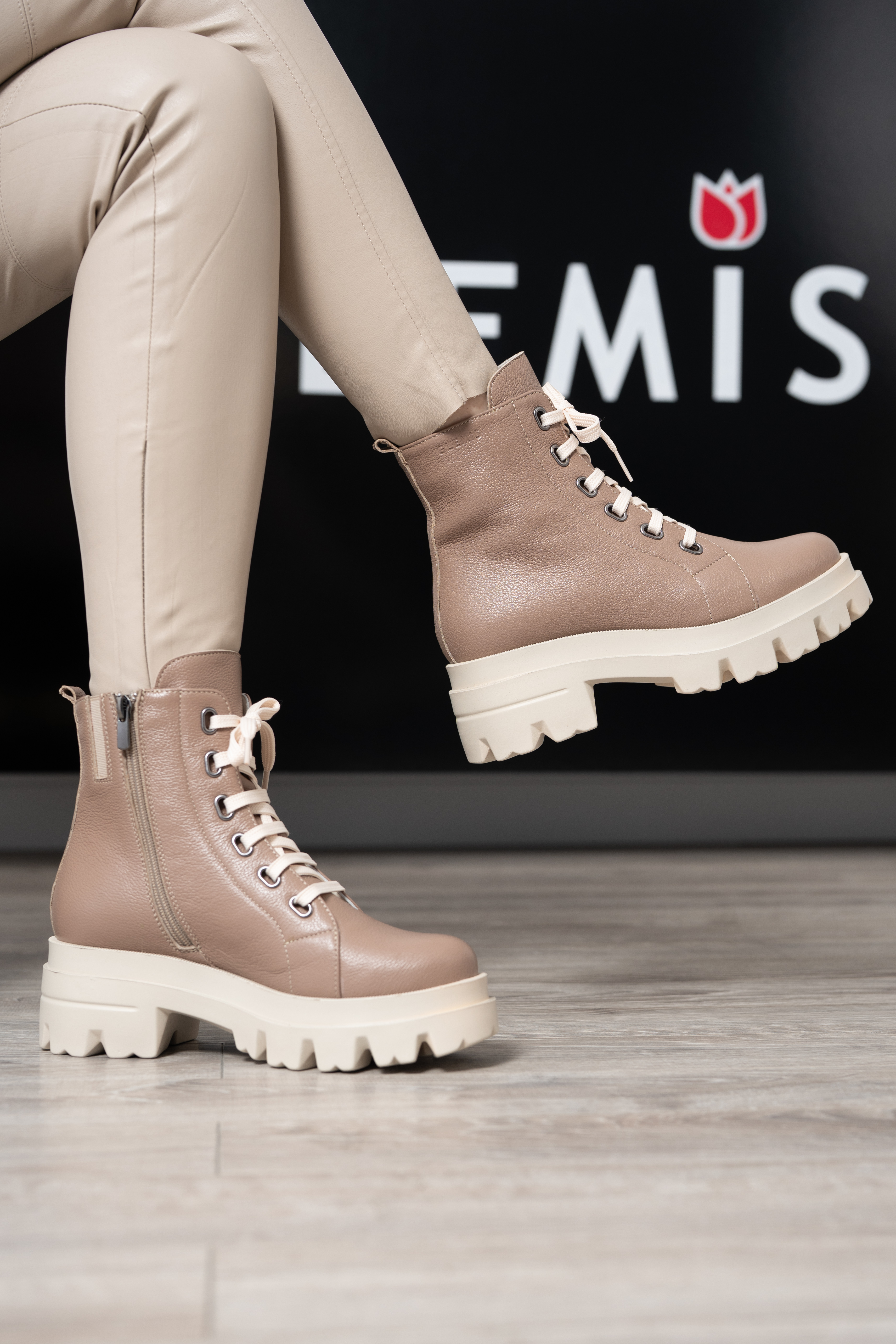 Bocanci dama, Glemis, piele naturala - Model: PS-995, Culoare: Taupe Bizon, Marime: 38