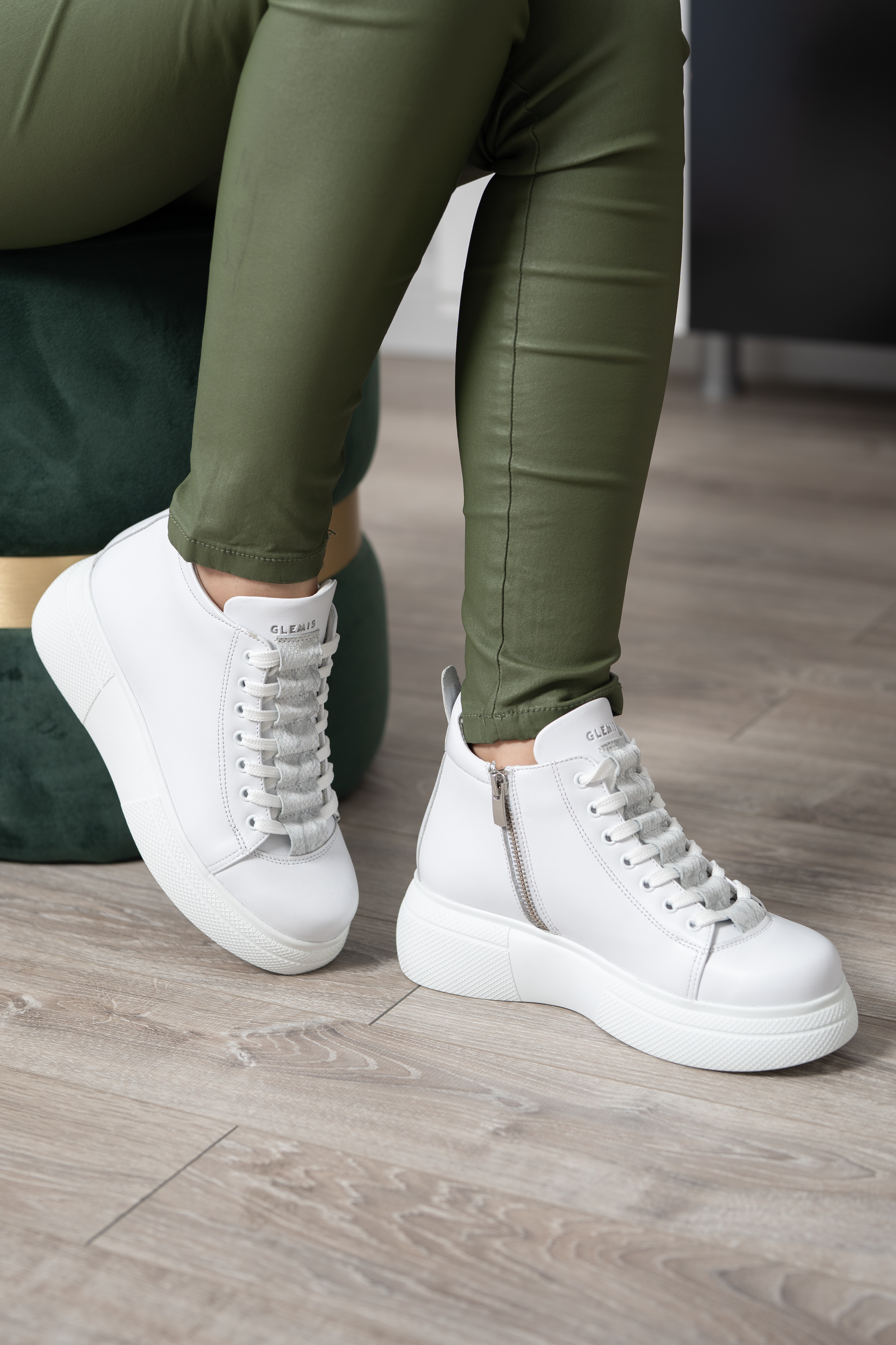 Ghete dama premium, Glemis, piele naturala - Cod: PS-asti-1135, Culoare: Alb Box, Marime: 38 (24.9 cm)