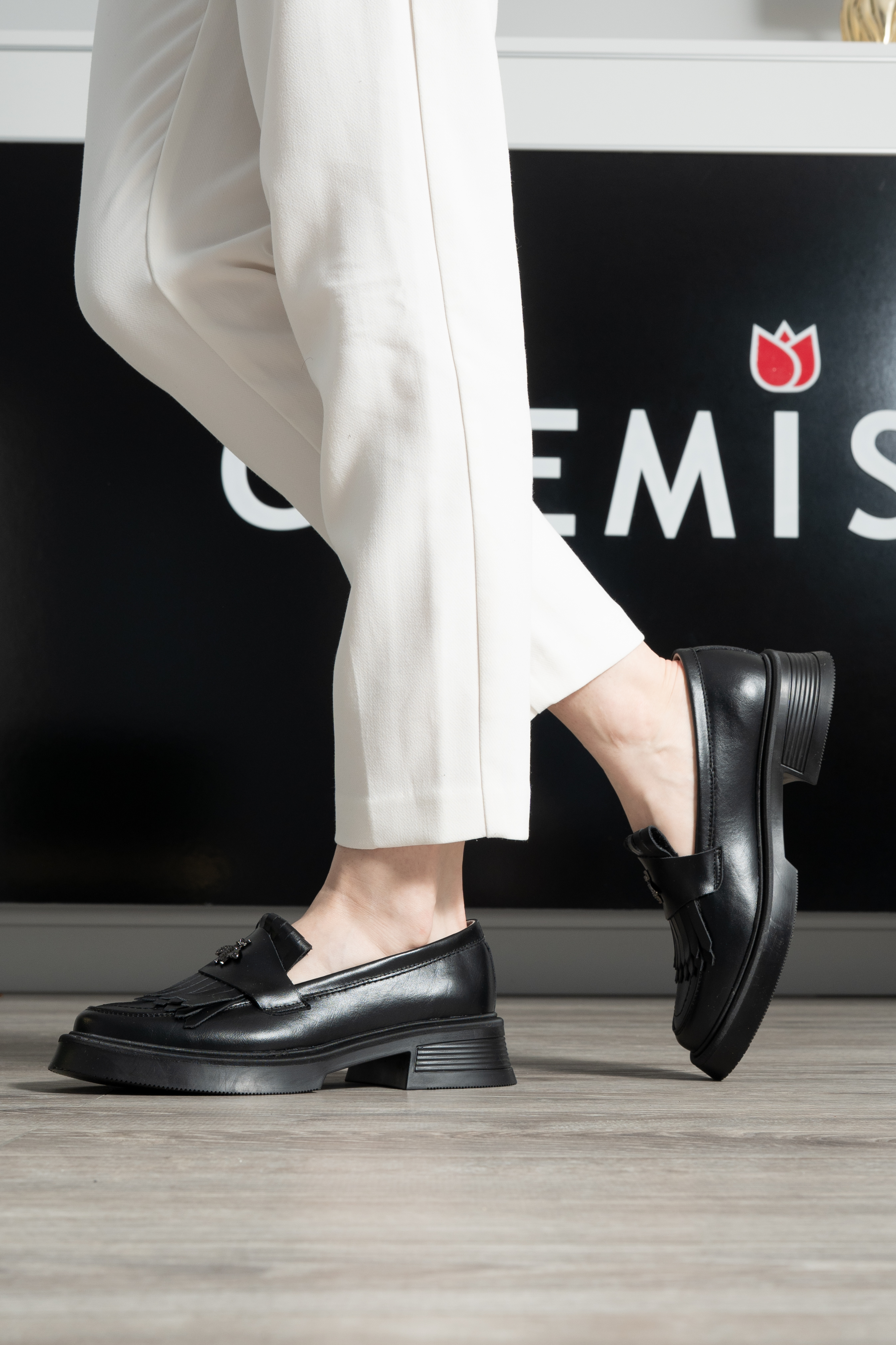 Mocasini dama, Glemis, piele naturala - Model: PS-cloe-1155, Culoare: Negru Box, Marime: 38 (24.8 cm)