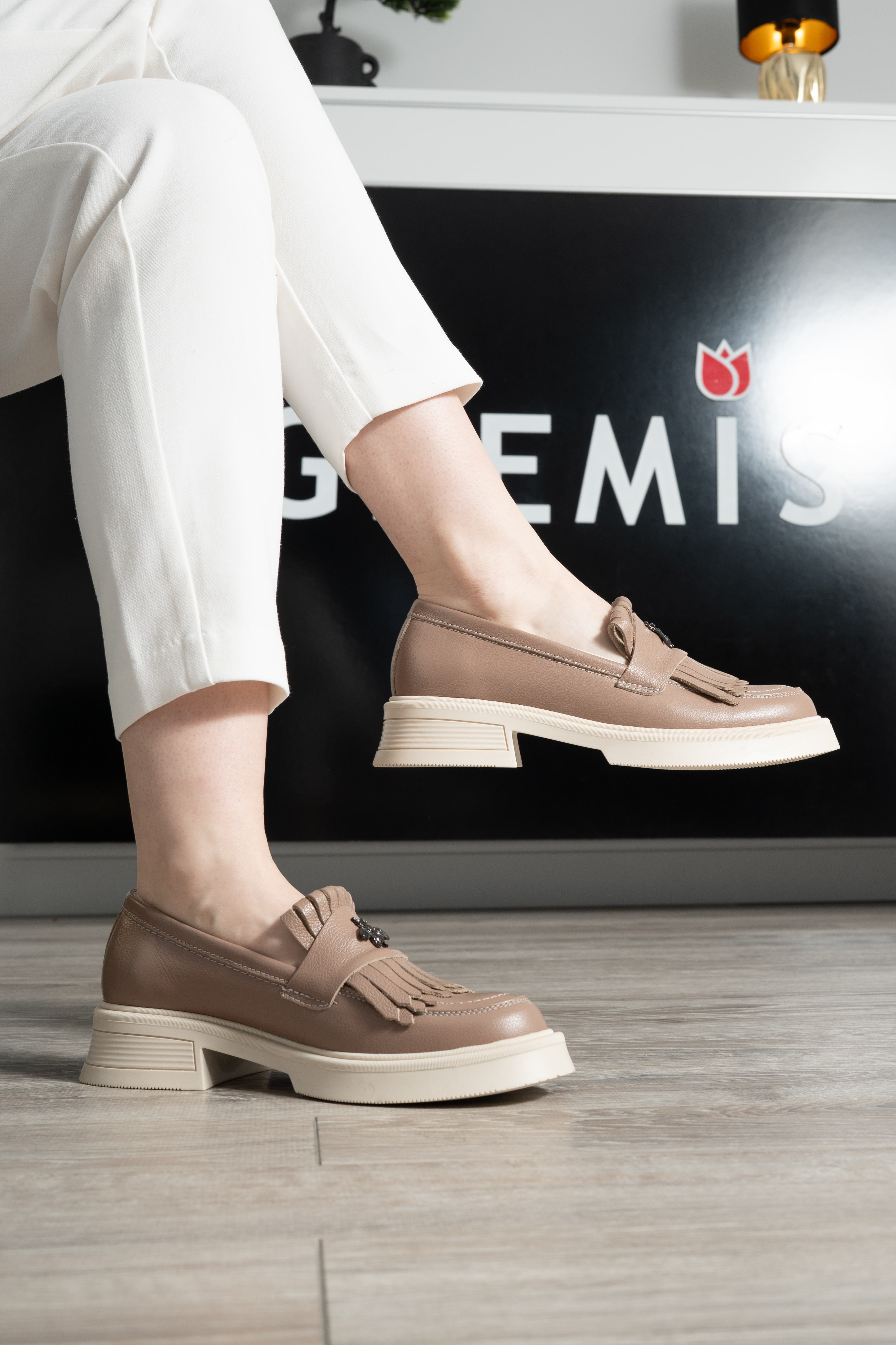 Mocasini dama, Glemis, piele naturala - Model: PS-cloe-1155, Culoare: Taupe Bizon, Marime: 38 (24.8 cm)