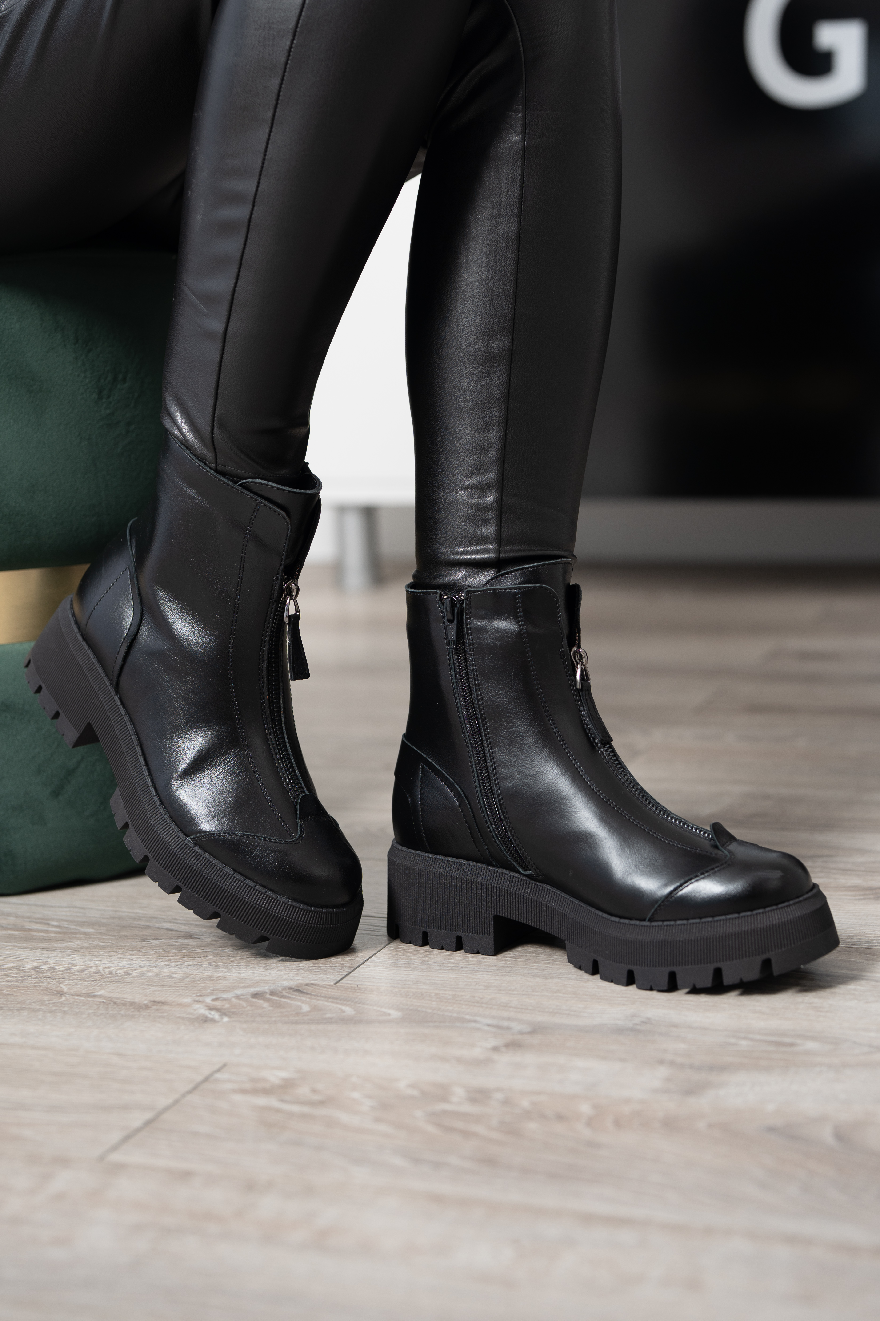 Ghete dama premium, Glemis, piele naturala - Cod: PS-1075-B, Culoare: Negru, Marime: 38