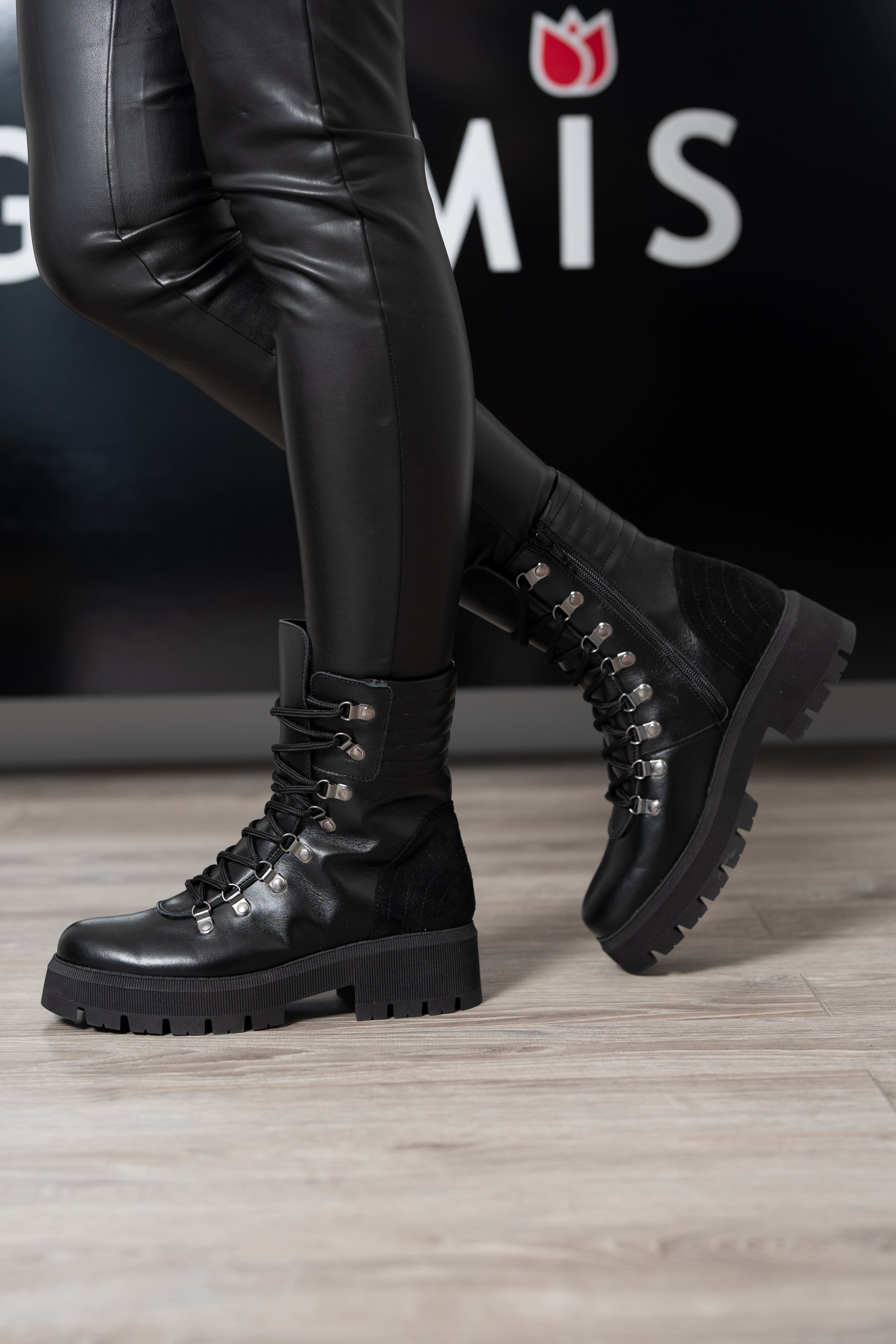 Ghete dama premium, Glemis, piele naturala - Cod: PS-1080-BV, Culoare: Negru, Marime: 35