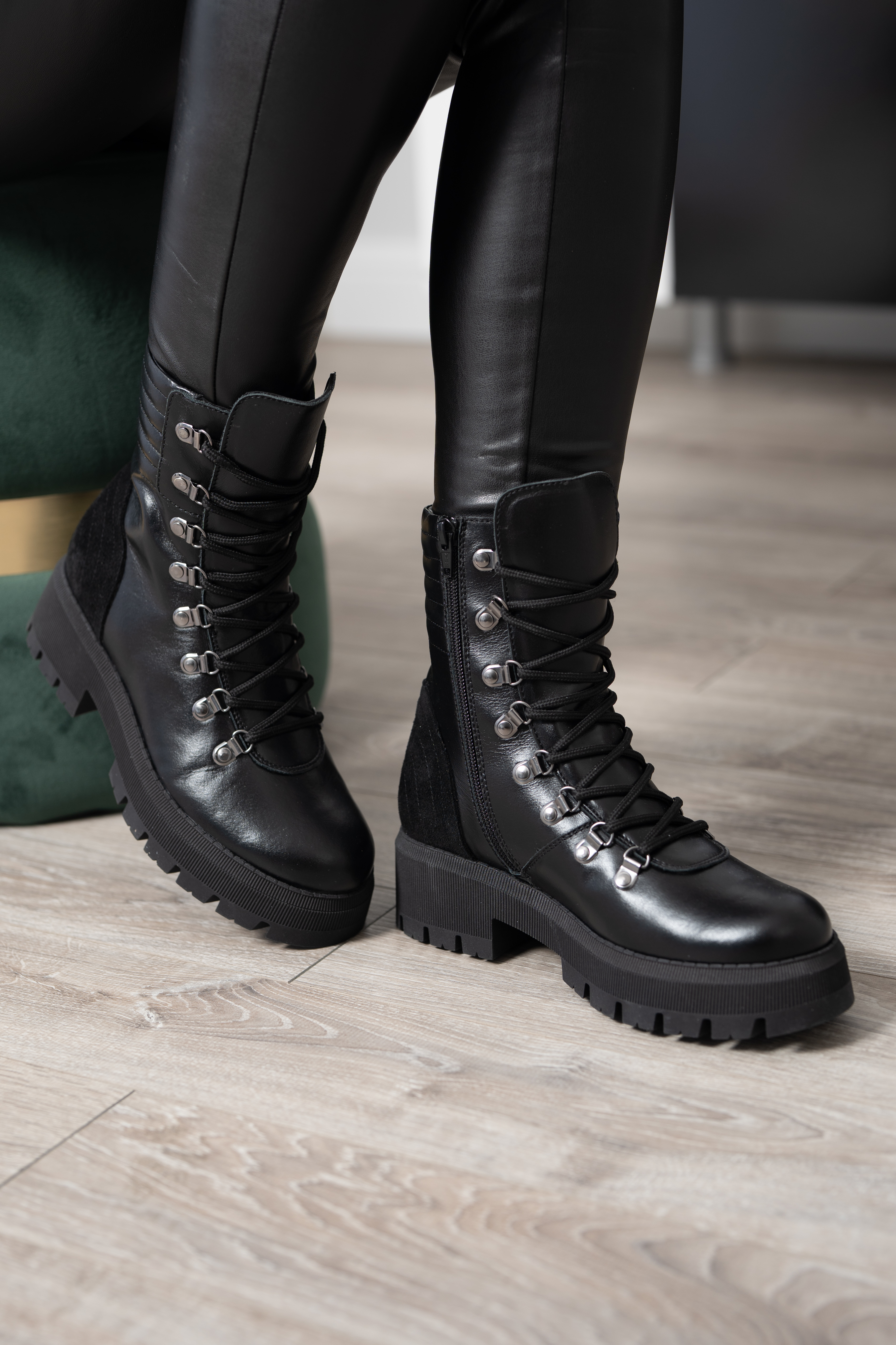 Ghete dama premium, Glemis, piele naturala - Cod: PS-1080-BV, Culoare: Negru, Marime: 35