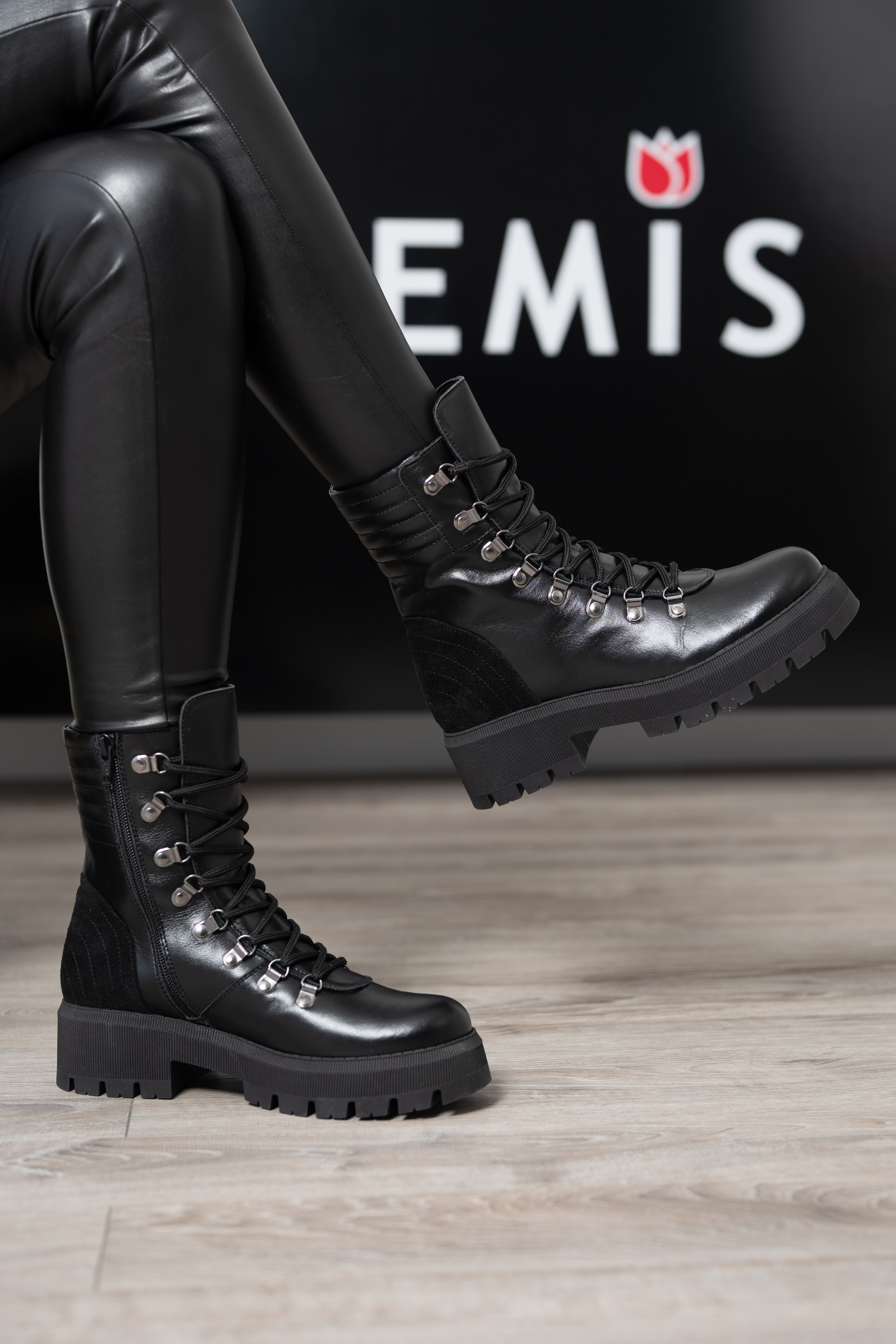 Ghete dama premium, Glemis, piele naturala - Cod: PS-1080-BV, Culoare: Negru, Marime: 35