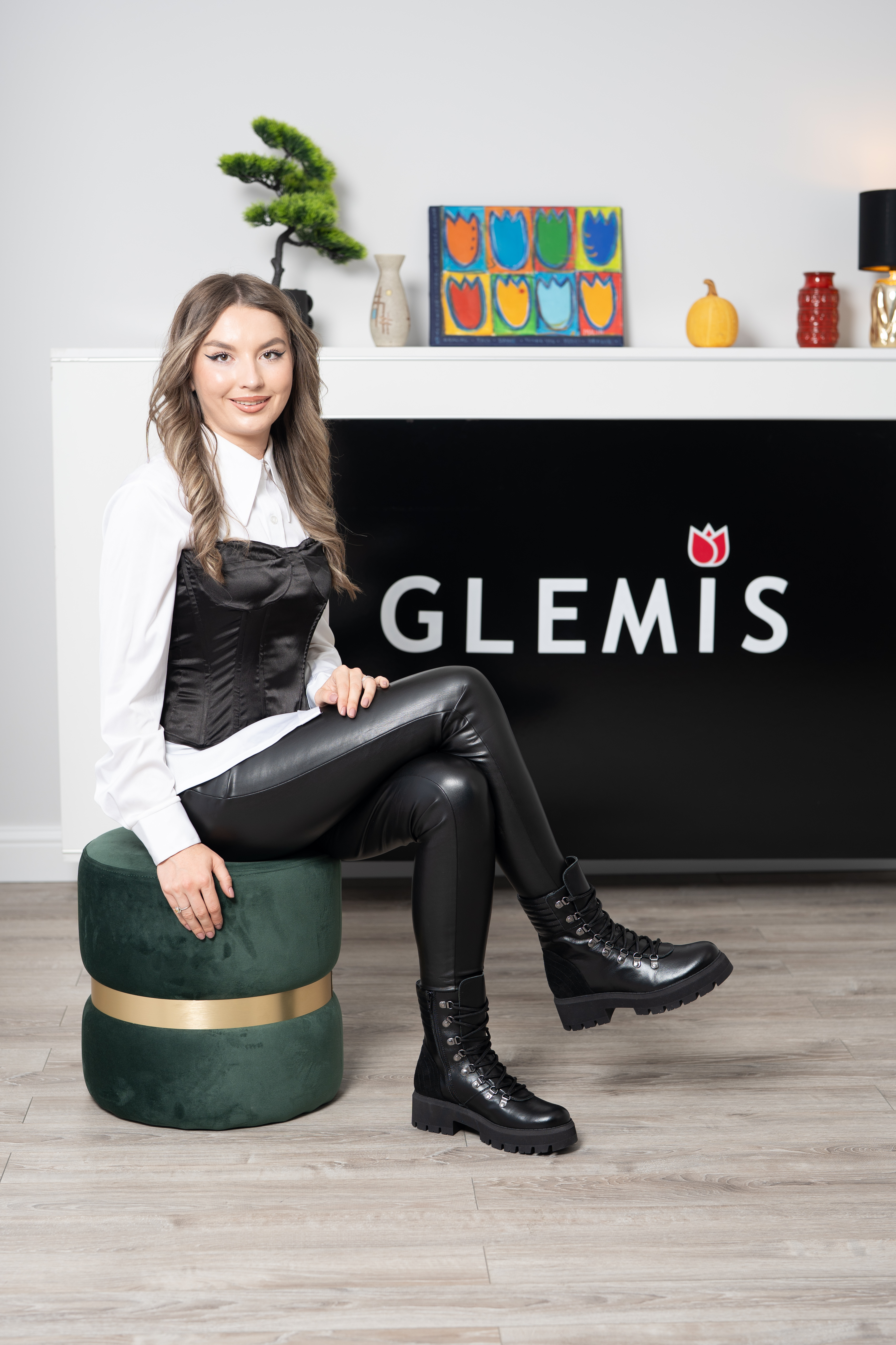 Ghete dama premium, Glemis, piele naturala - Cod: PS-1080-BV, Culoare: Negru, Marime: 35