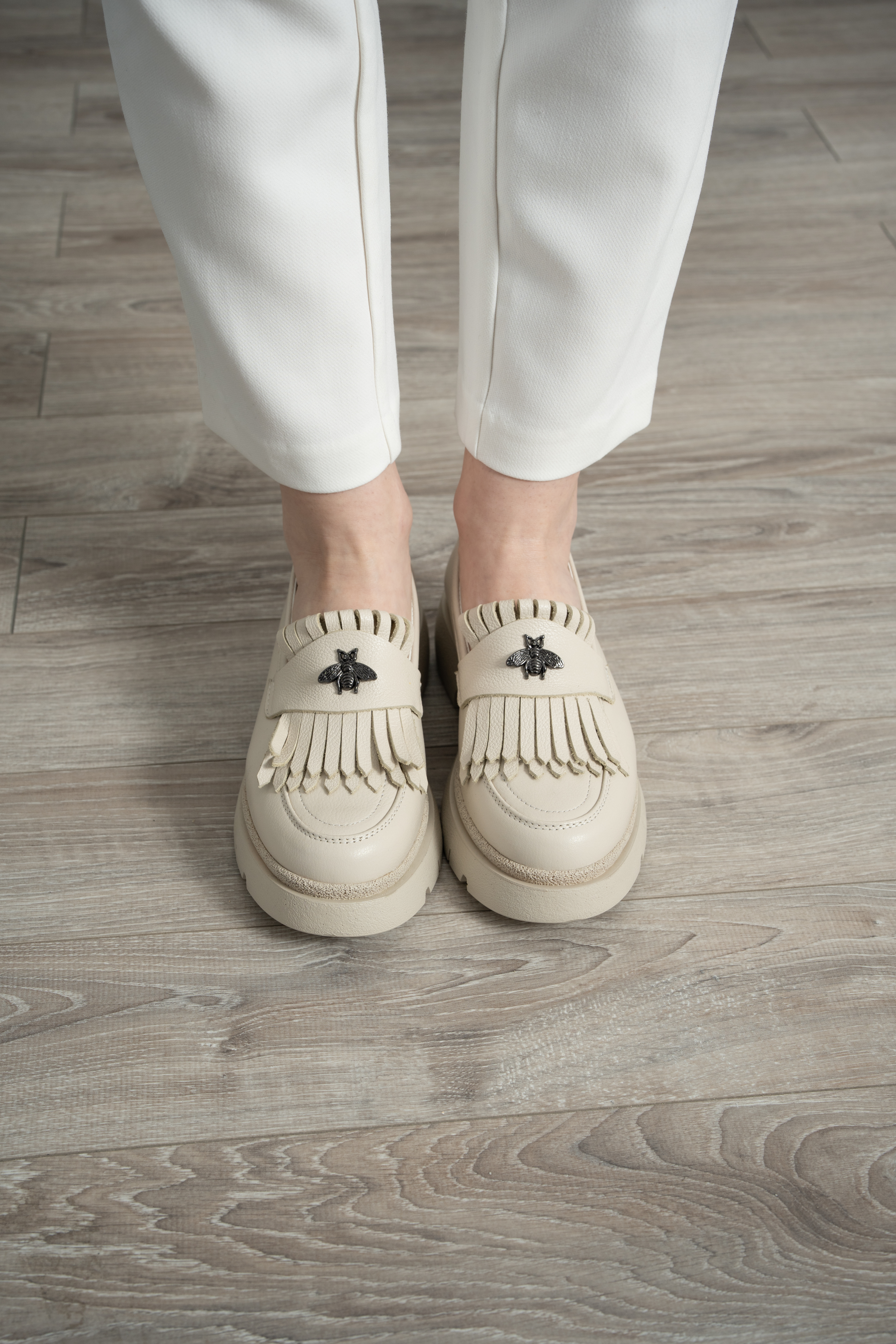 Mocasini dama, Glemis, piele naturala - Model: PS-ionela-1155, Culoare: Bej Bizon, Marime: 38 (25 cm)