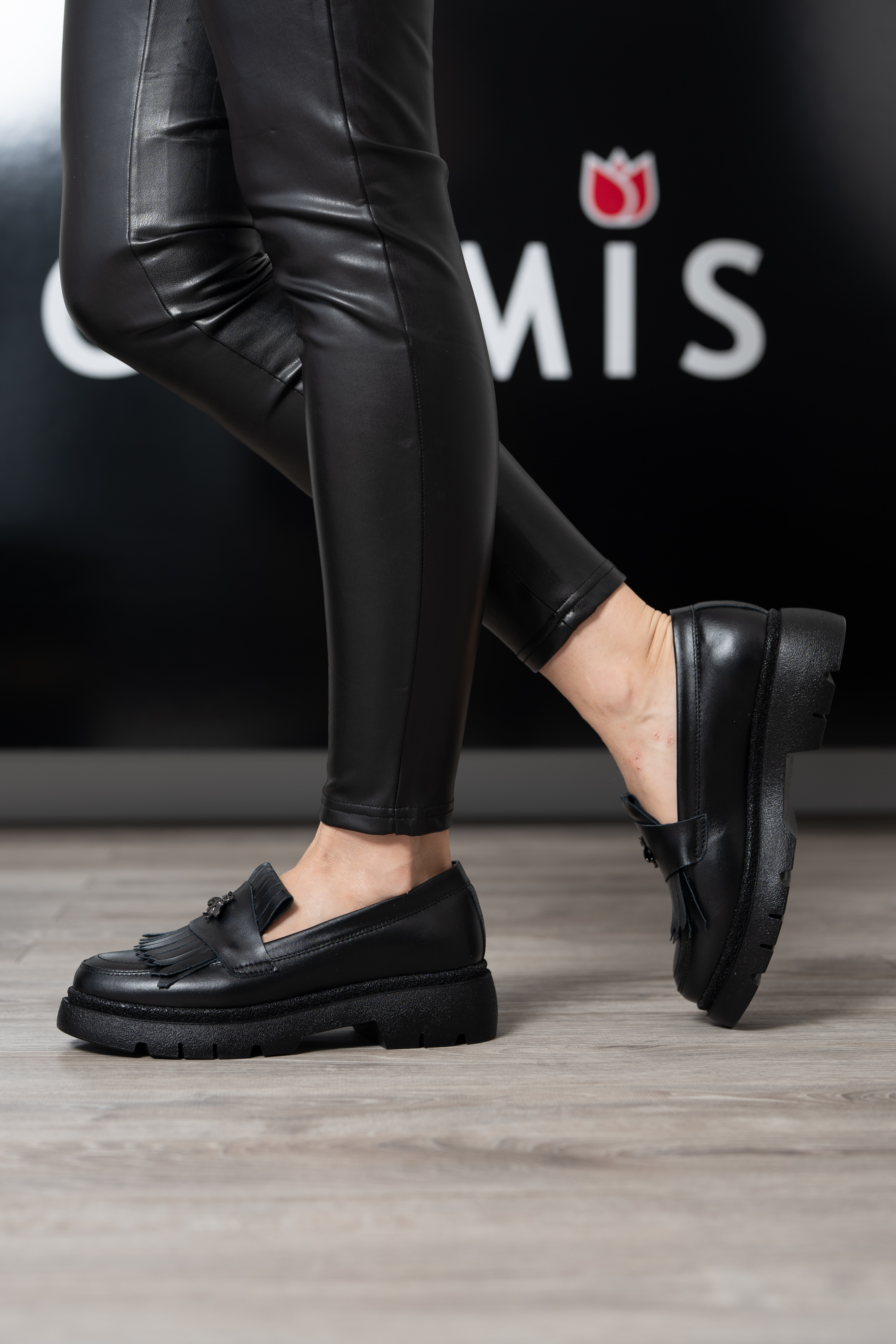 Mocasini dama, Glemis, piele naturala - Model: PS-ionela-1155, Culoare: Negru Box, Marime: 38 (25 cm)