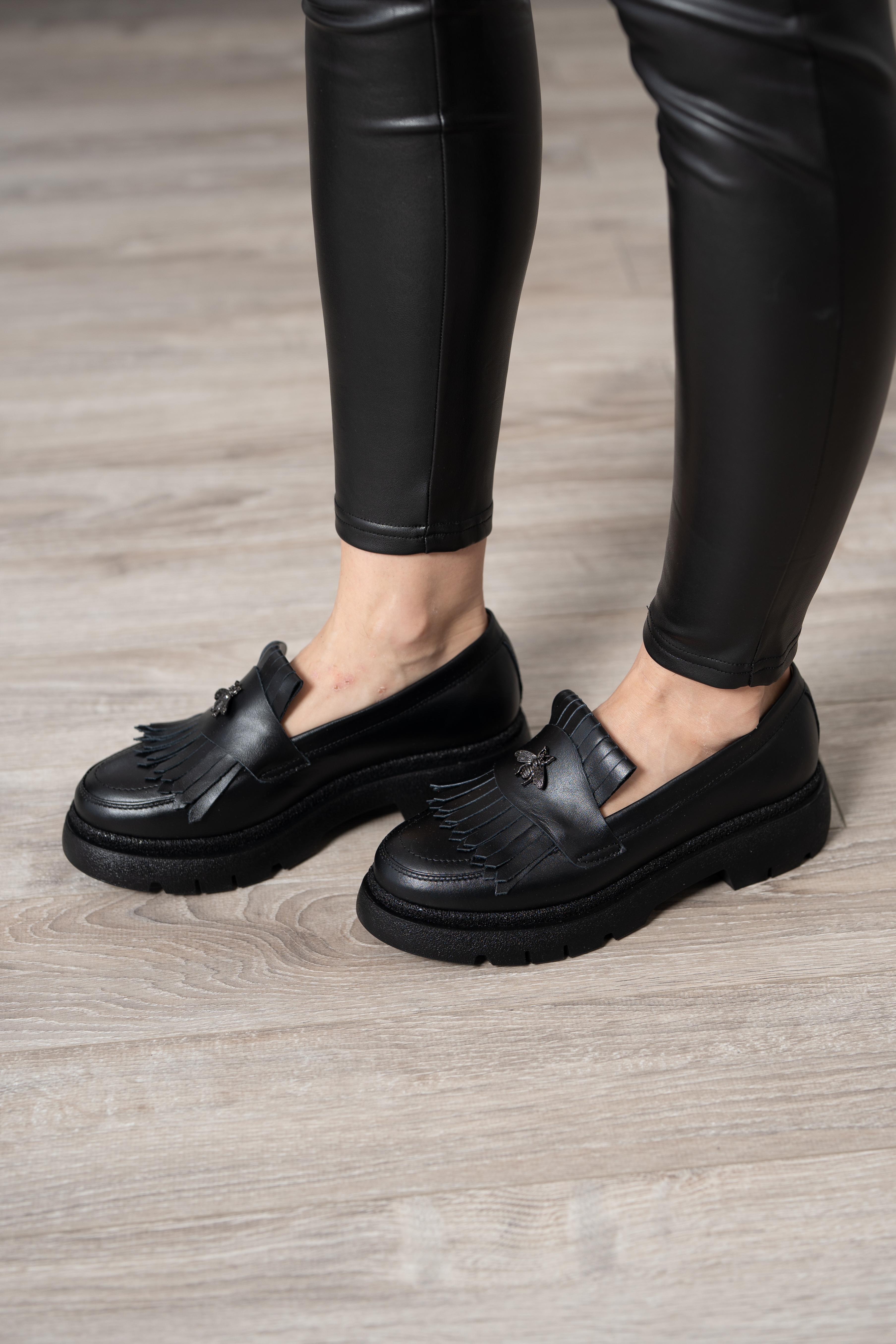 Mocasini dama, Glemis, piele naturala - Model: PS-ionela-1155, Culoare: Negru Box, Marime: 38 (25 cm)