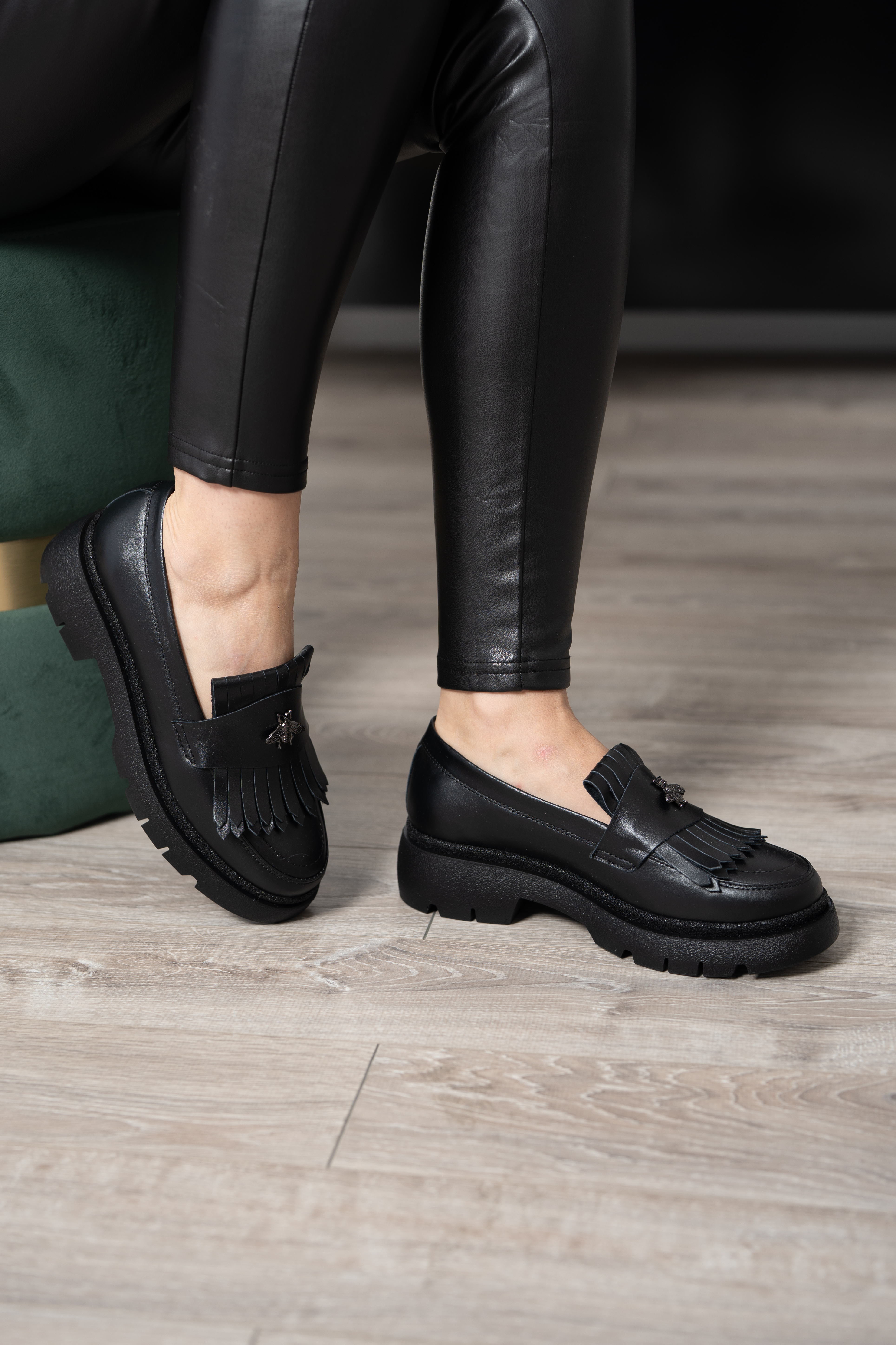 Mocasini dama, Glemis, piele naturala - Model: PS-ionela-1155, Culoare: Negru Box, Marime: 38 (25 cm)