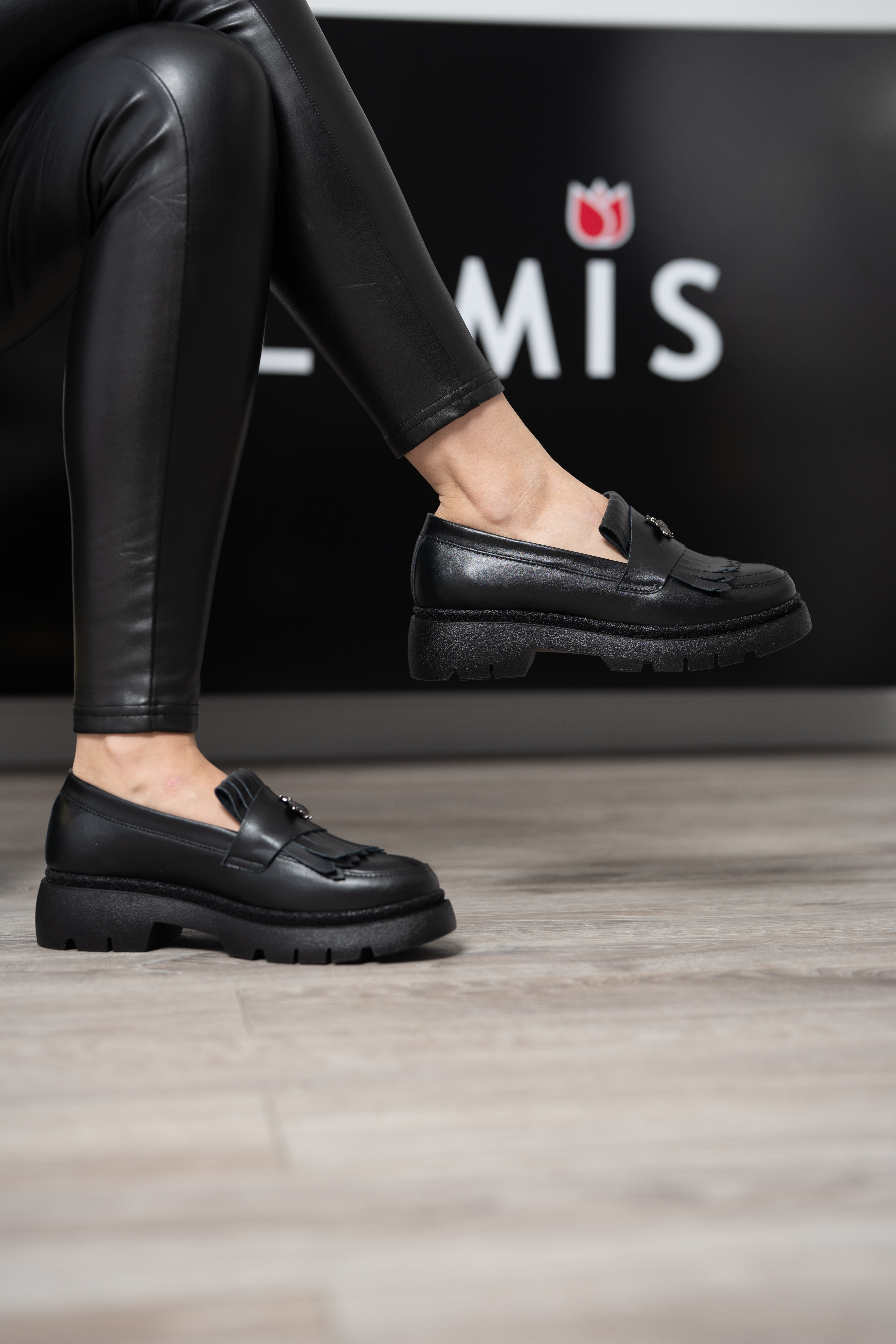 Mocasini dama, Glemis, piele naturala - Model: PS-ionela-1155, Culoare: Negru Box, Marime: 38 (25 cm)
