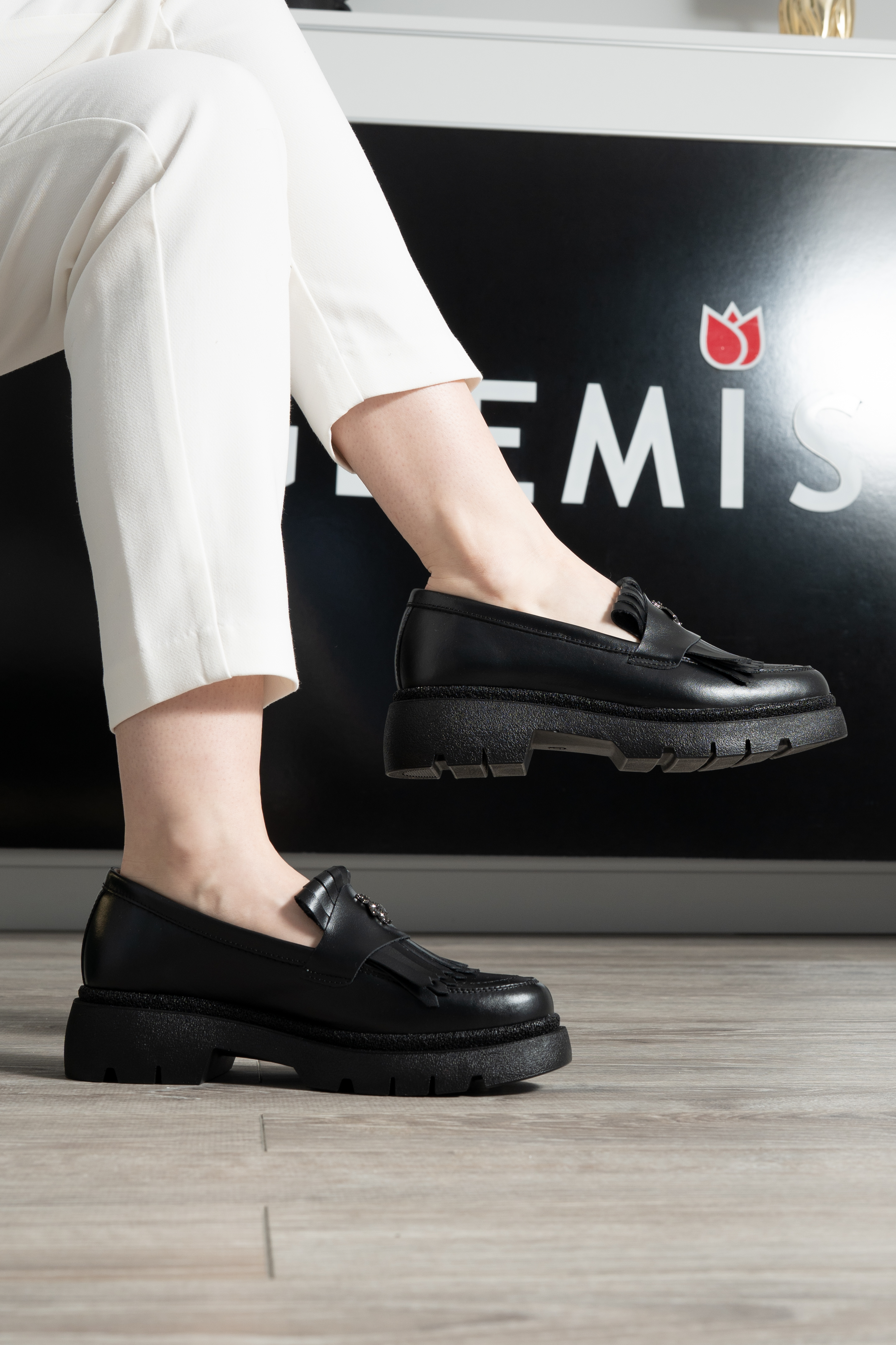 Mocasini dama, Glemis, piele naturala - Model: PS-ionela-1155, Culoare: Negru Box, Marime: 38 (25 cm)