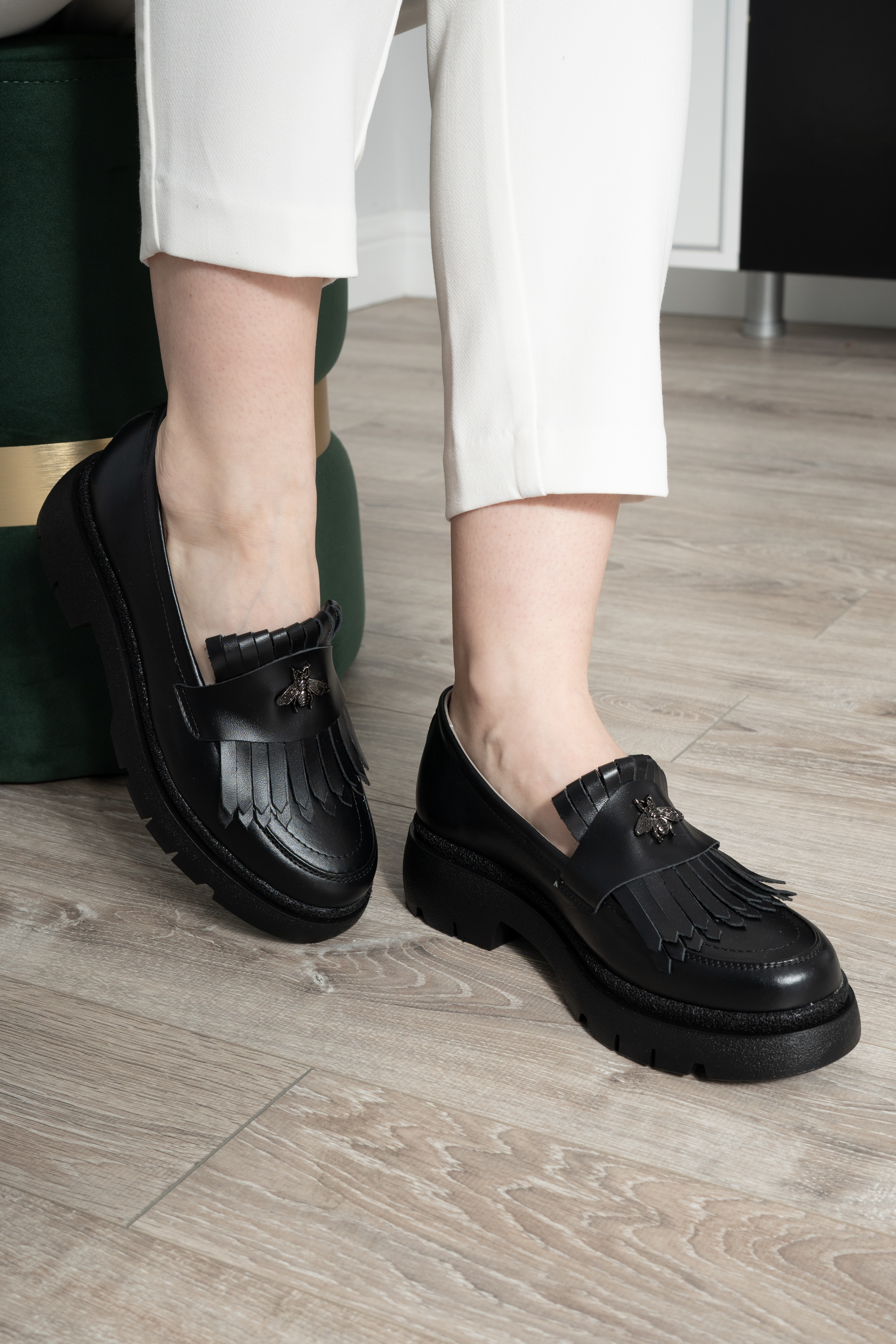 Mocasini dama, Glemis, piele naturala - Model: PS-ionela-1155, Culoare: Negru Box, Marime: 38 (25 cm)