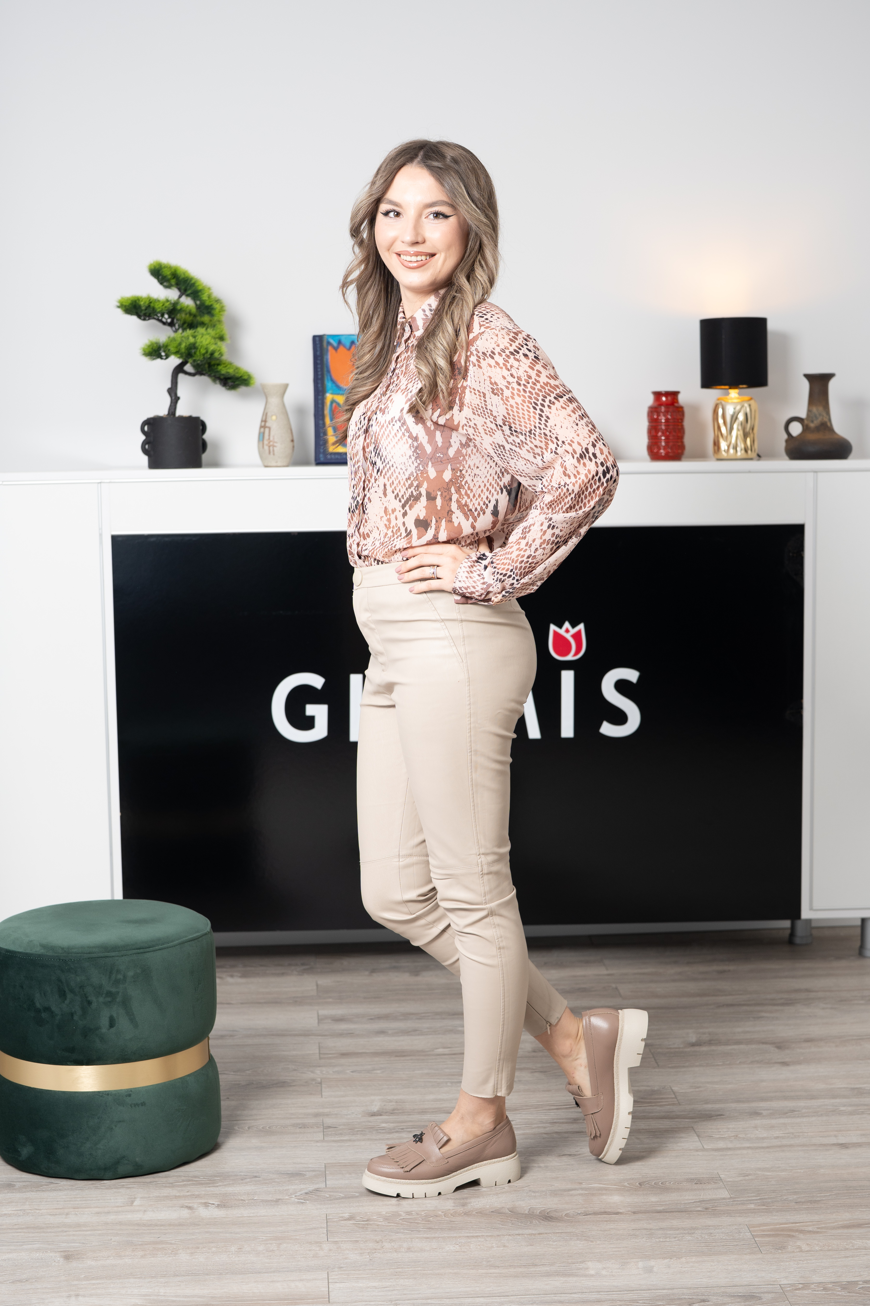 Mocasini dama, Glemis, piele naturala - Model: PS-ionela-1155, Culoare: Taupe Bizon, Marime: 38 (25 cm)