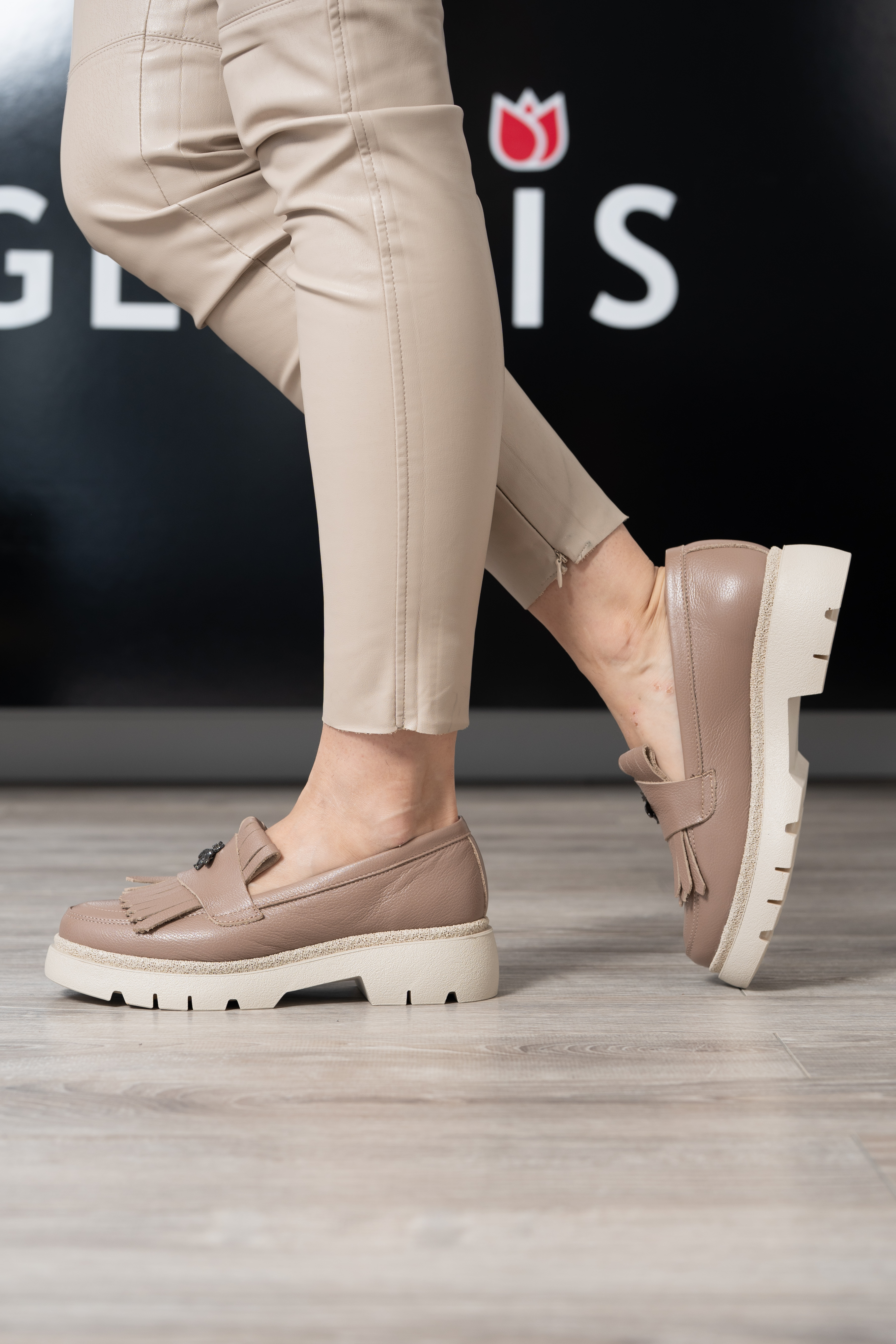 Mocasini dama, Glemis, piele naturala - Model: PS-ionela-1155, Culoare: Taupe Bizon, Marime: 38 (25 cm)