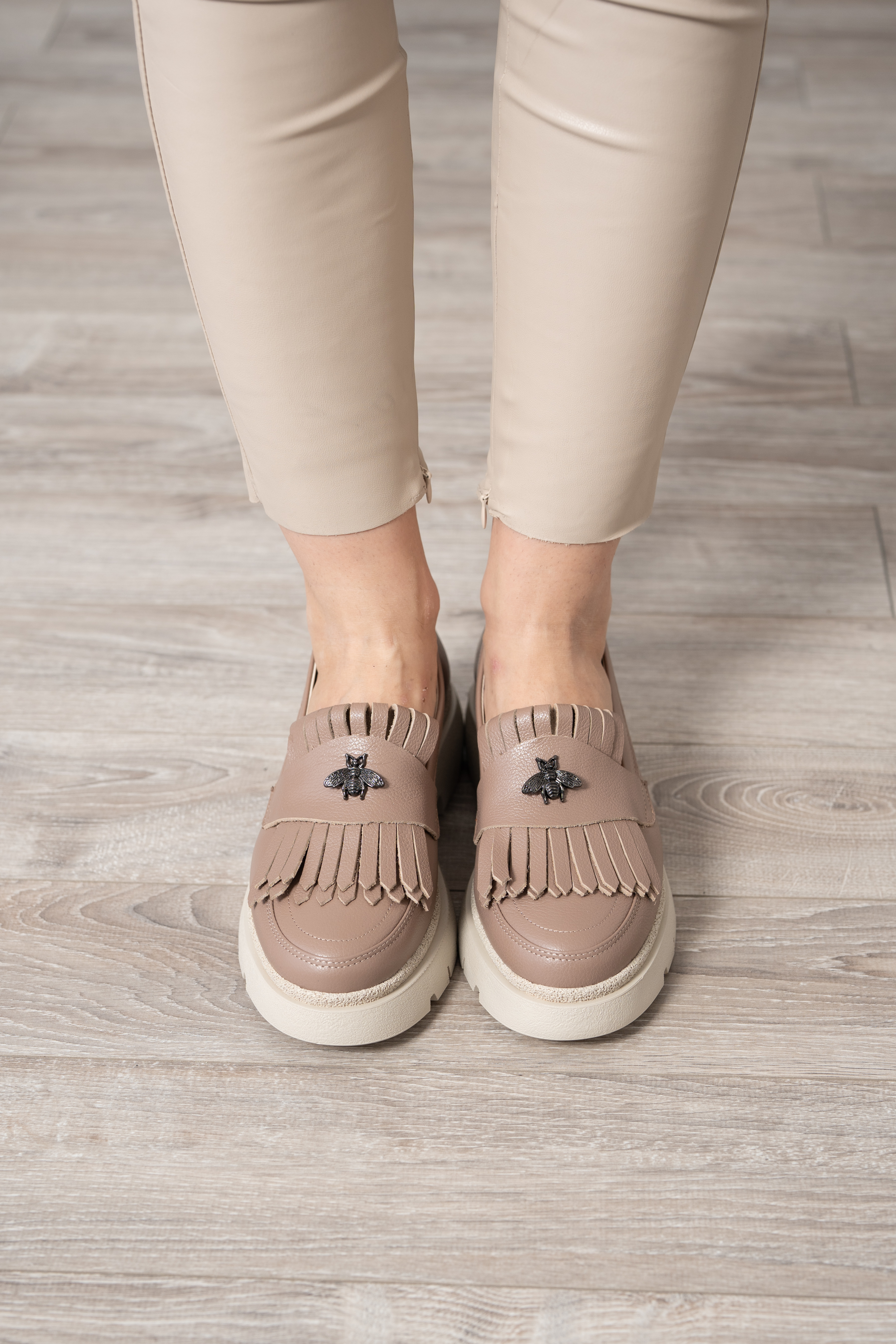 Mocasini dama, Glemis, piele naturala - Model: PS-ionela-1155, Culoare: Taupe Bizon, Marime: 38 (25 cm)