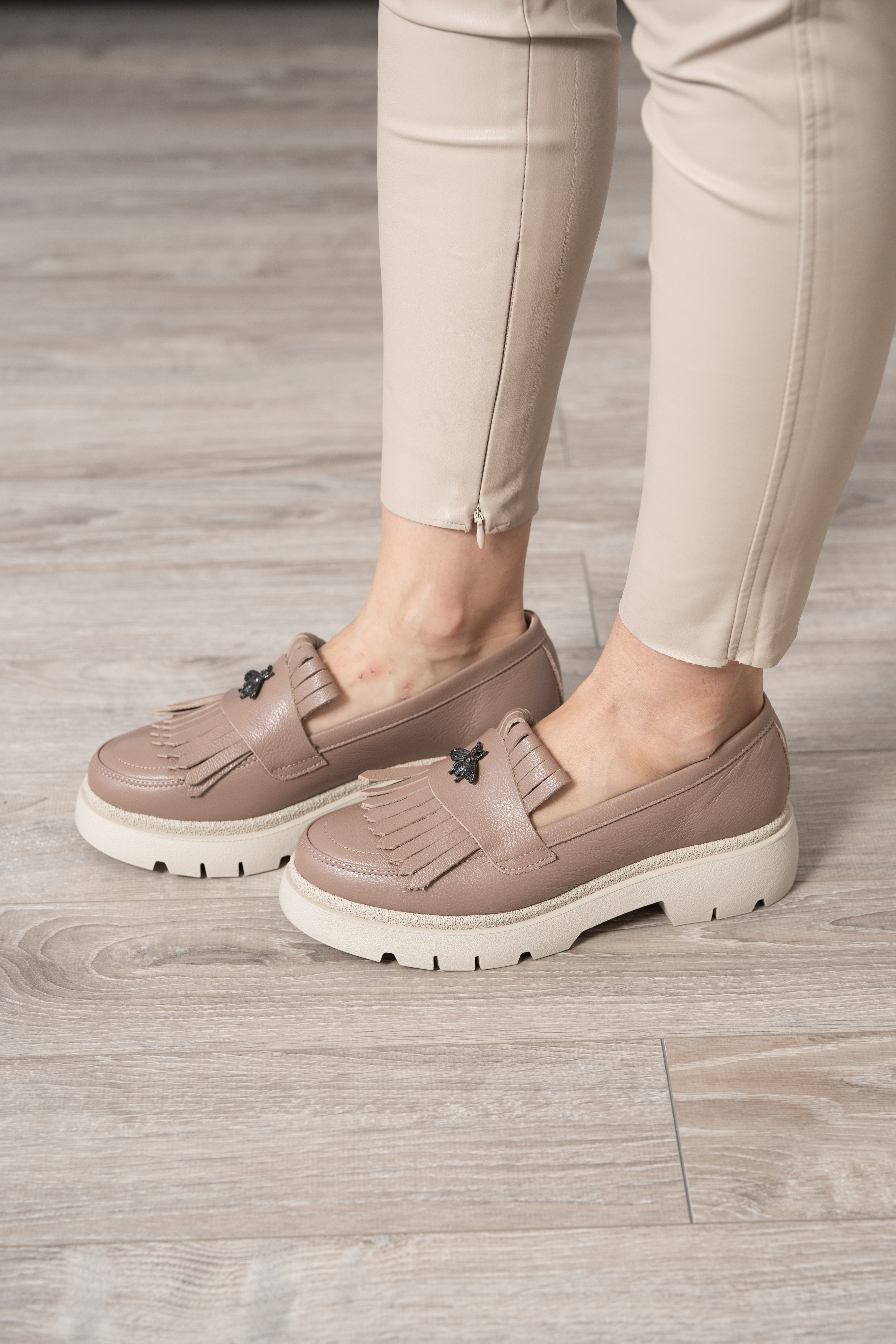 Mocasini dama, Glemis, piele naturala - Model: PS-ionela-1155, Culoare: Taupe Bizon, Marime: 38 (25 cm)