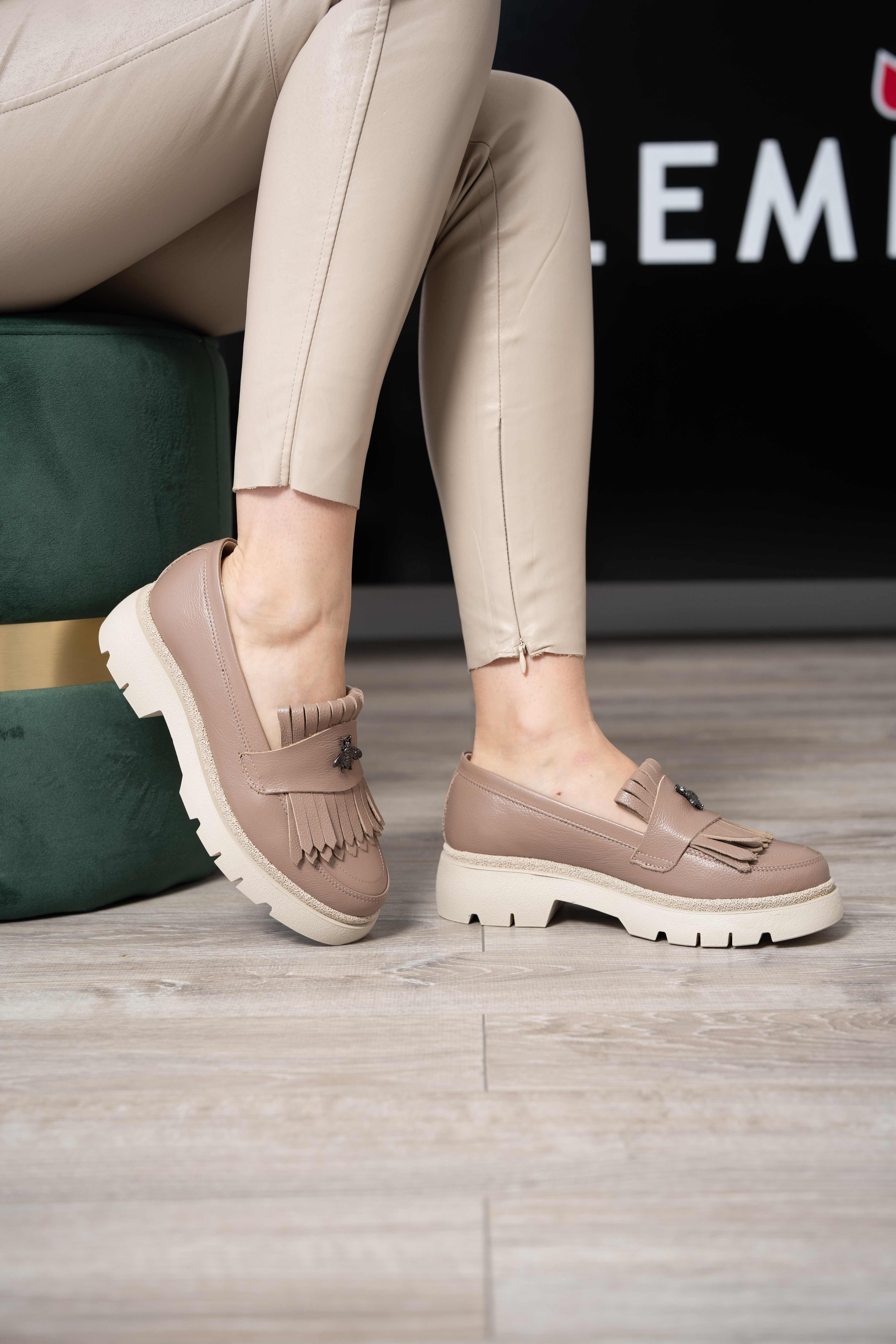 Mocasini dama, Glemis, piele naturala - Model: PS-ionela-1155, Culoare: Taupe Bizon, Marime: 38 (25 cm)
