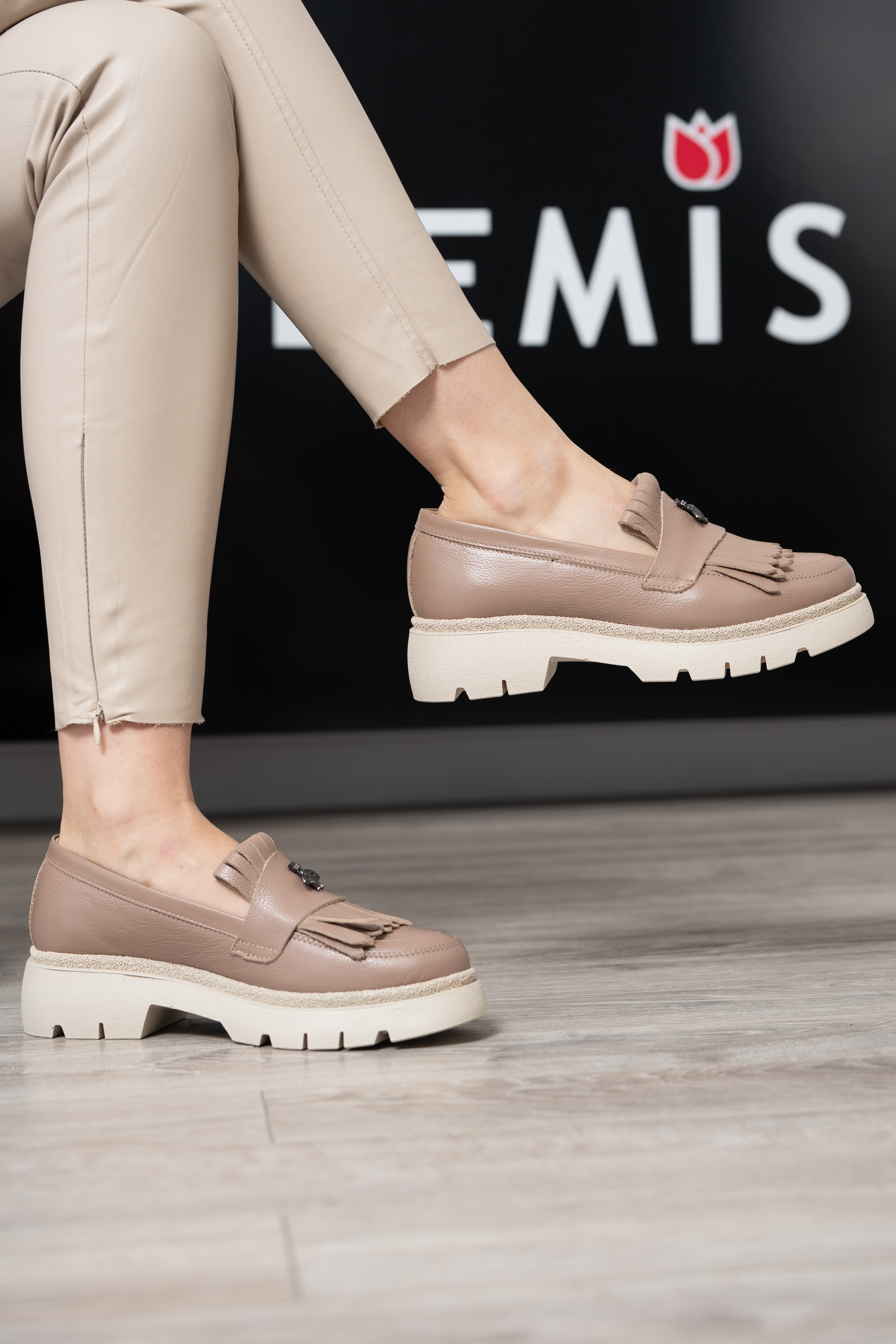 Mocasini dama, Glemis, piele naturala - Model: PS-ionela-1155, Culoare: Taupe Bizon, Marime: 38 (25 cm)